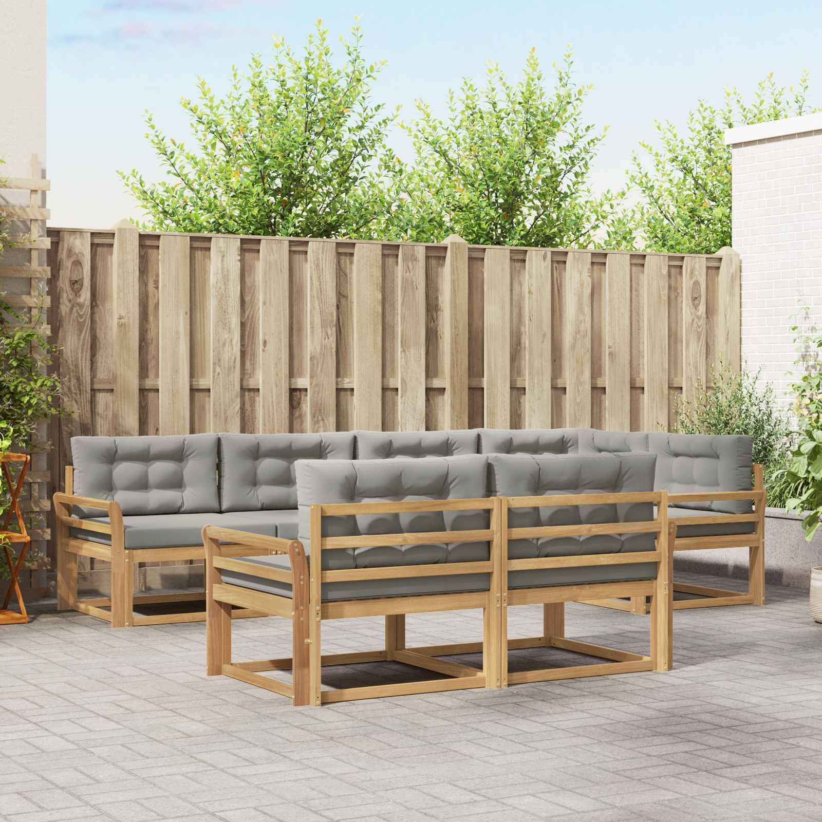 vidaXL Outdoor-Sofagarnitur 6 pcs Weiß und Hellgrau Polyester