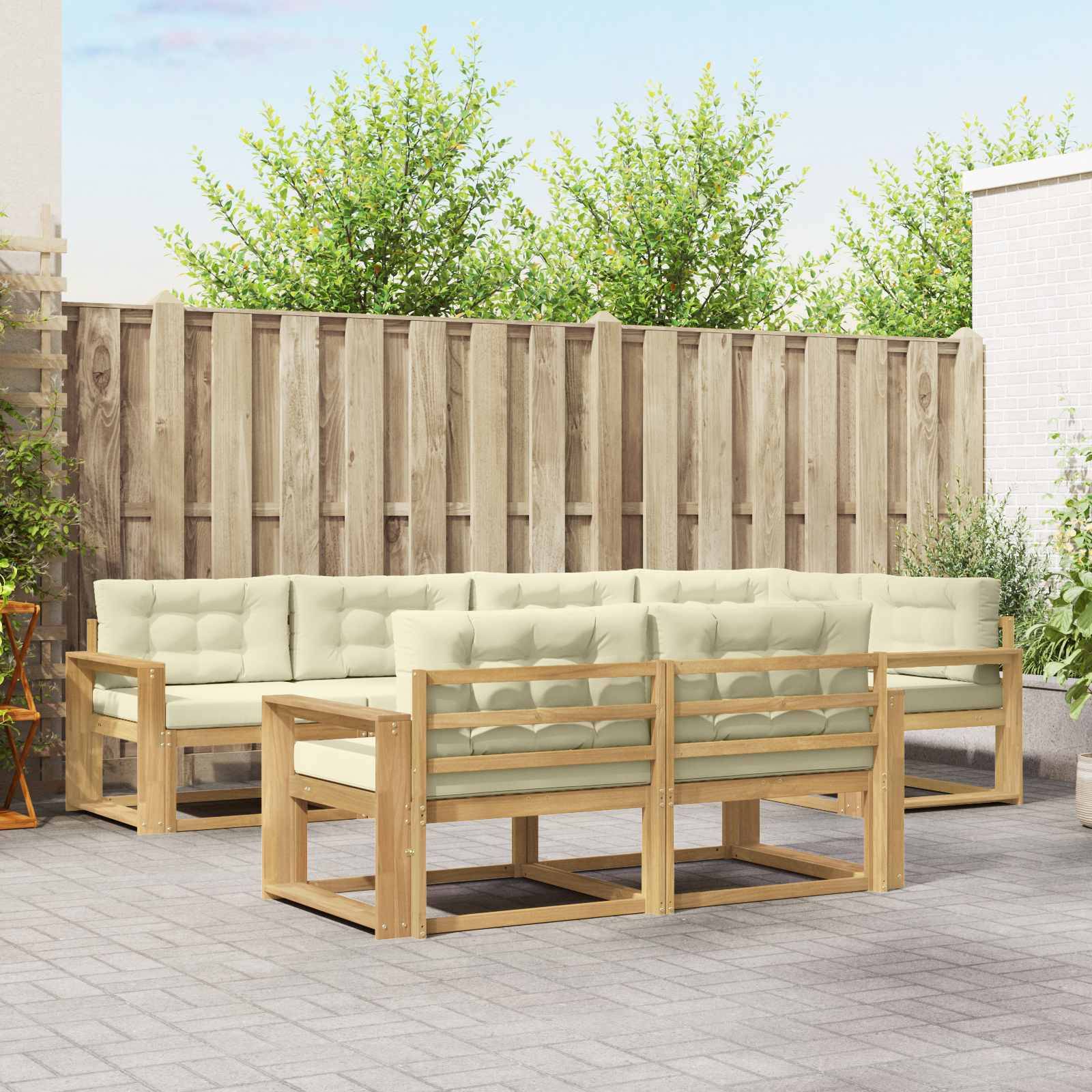 vidaXL Outdoor-Sofagarnitur mit Kissen 6 pcs Weiß und Creme Polyester