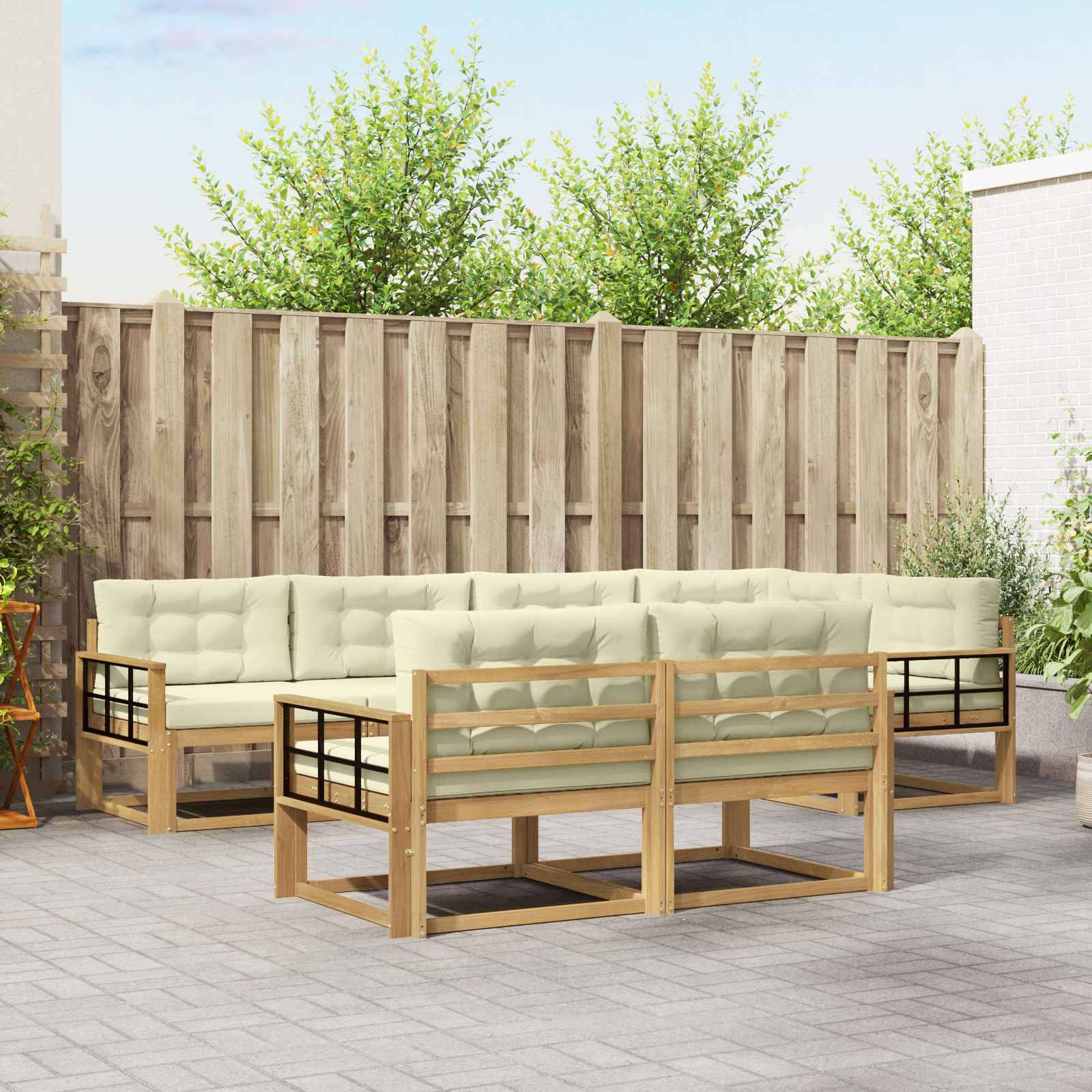 vidaXL Outdoor-Sofagarnitur mit Kissen 6 pcs Weiß und Creme Polyester