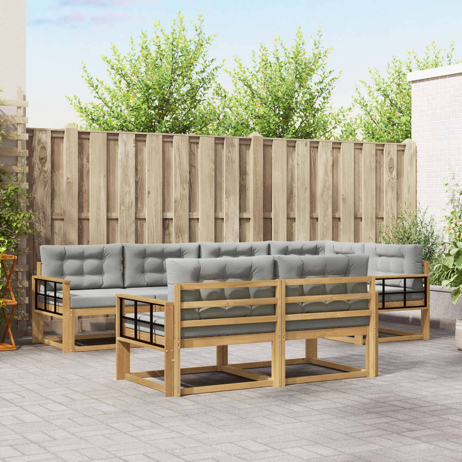 vidaXL Outdoor-Sofagarnitur 6 pcs Weiß und Hellgrau Polyester