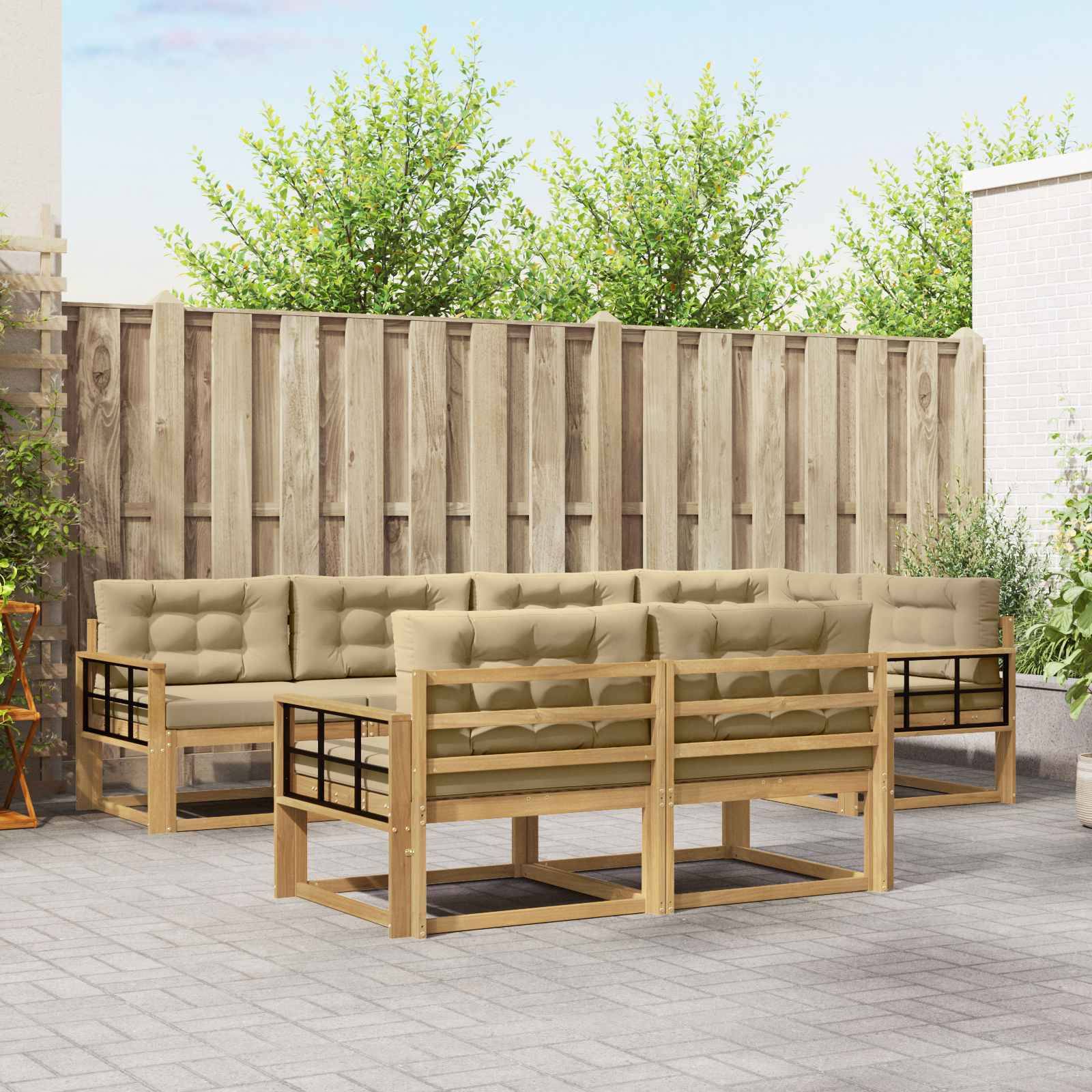 vidaXL Outdoor-Sofagarnitur mit Kissen 6 pcs Weiß und Beige Polyester