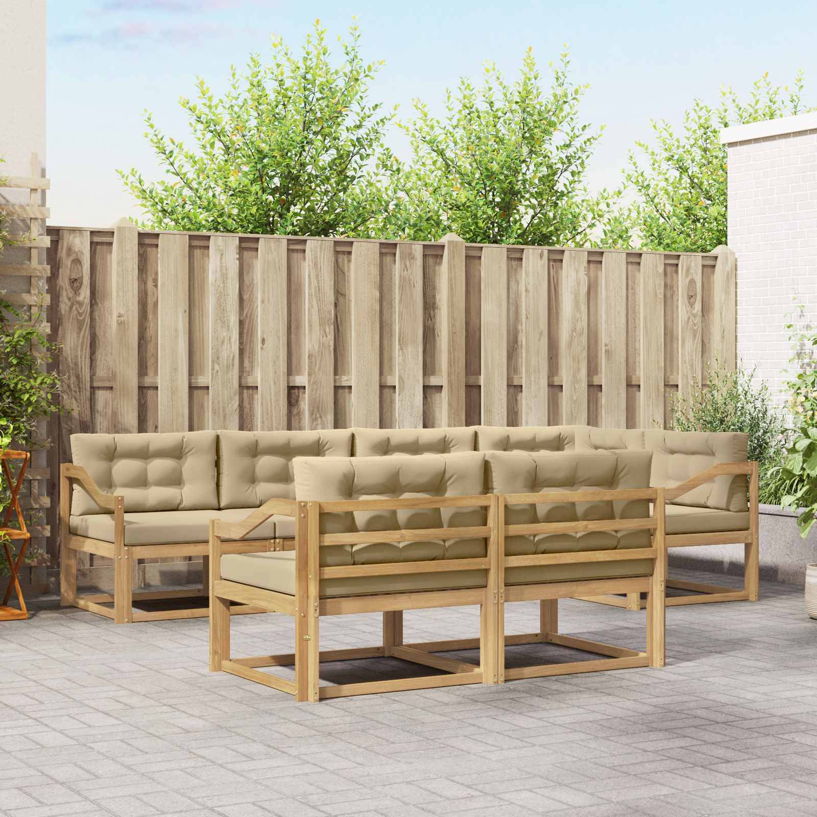 vidaXL Outdoor-Sofagarnitur mit Kissen 6 pcs Weiß und Beige Polyester