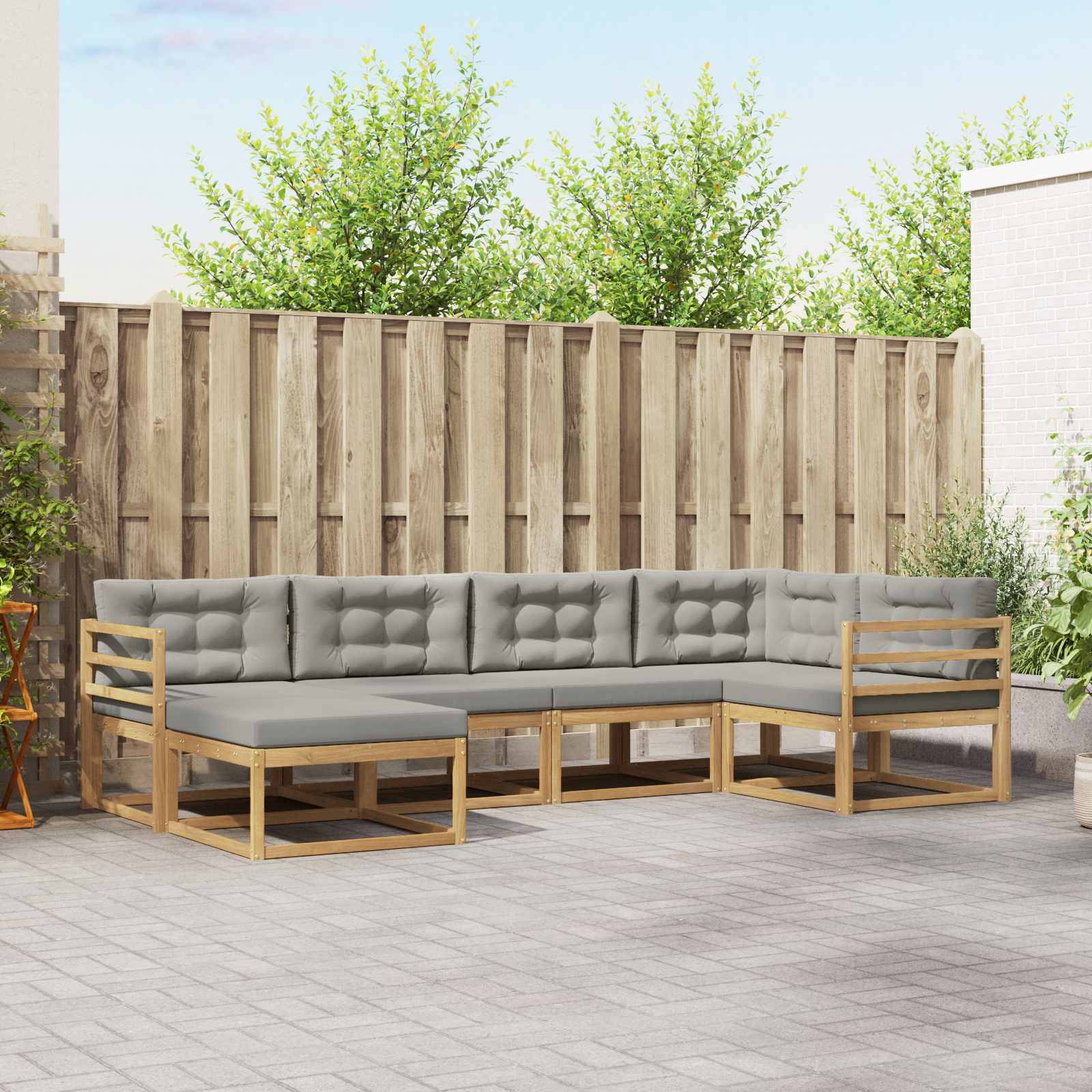 vidaXL Outdoor-Sofagarnitur 5 pcs Weiß und Hellgrau Polyester
