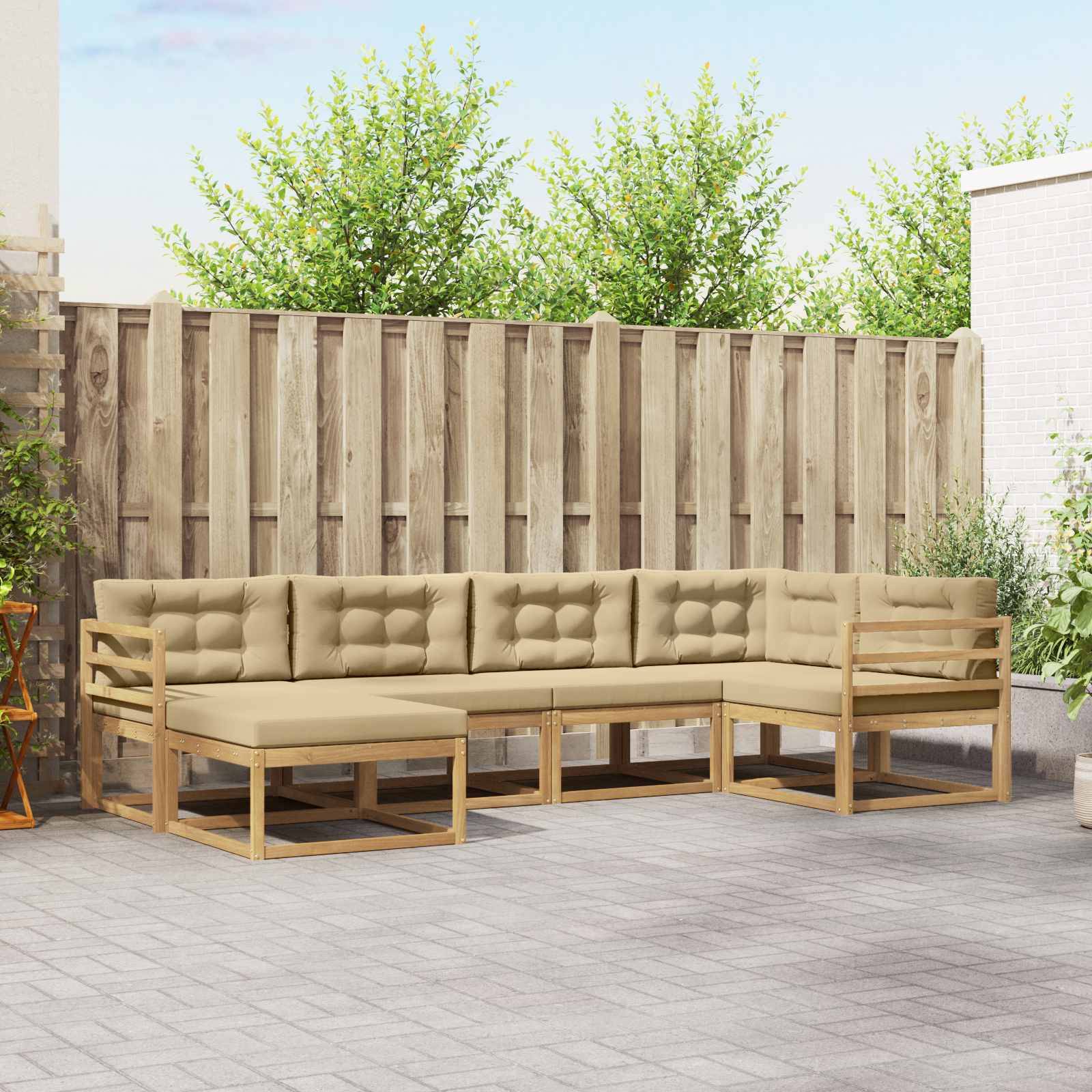 vidaXL Outdoor-Sofagarnitur mit Kissen 5 pcs Weiß und Beige Polyester