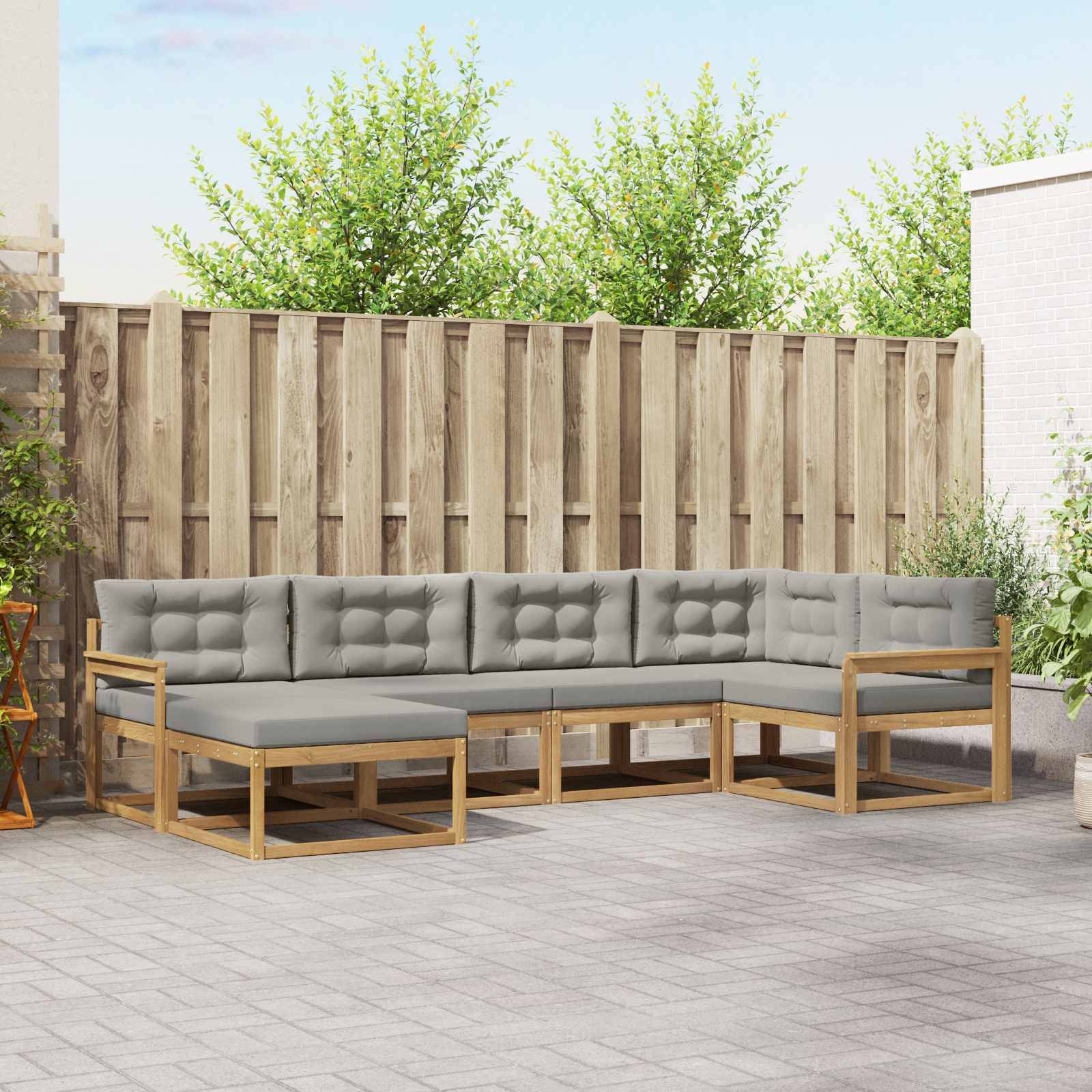 vidaXL Outdoor-Sofagarnitur 5 pcs Weiß und Hellgrau Polyester