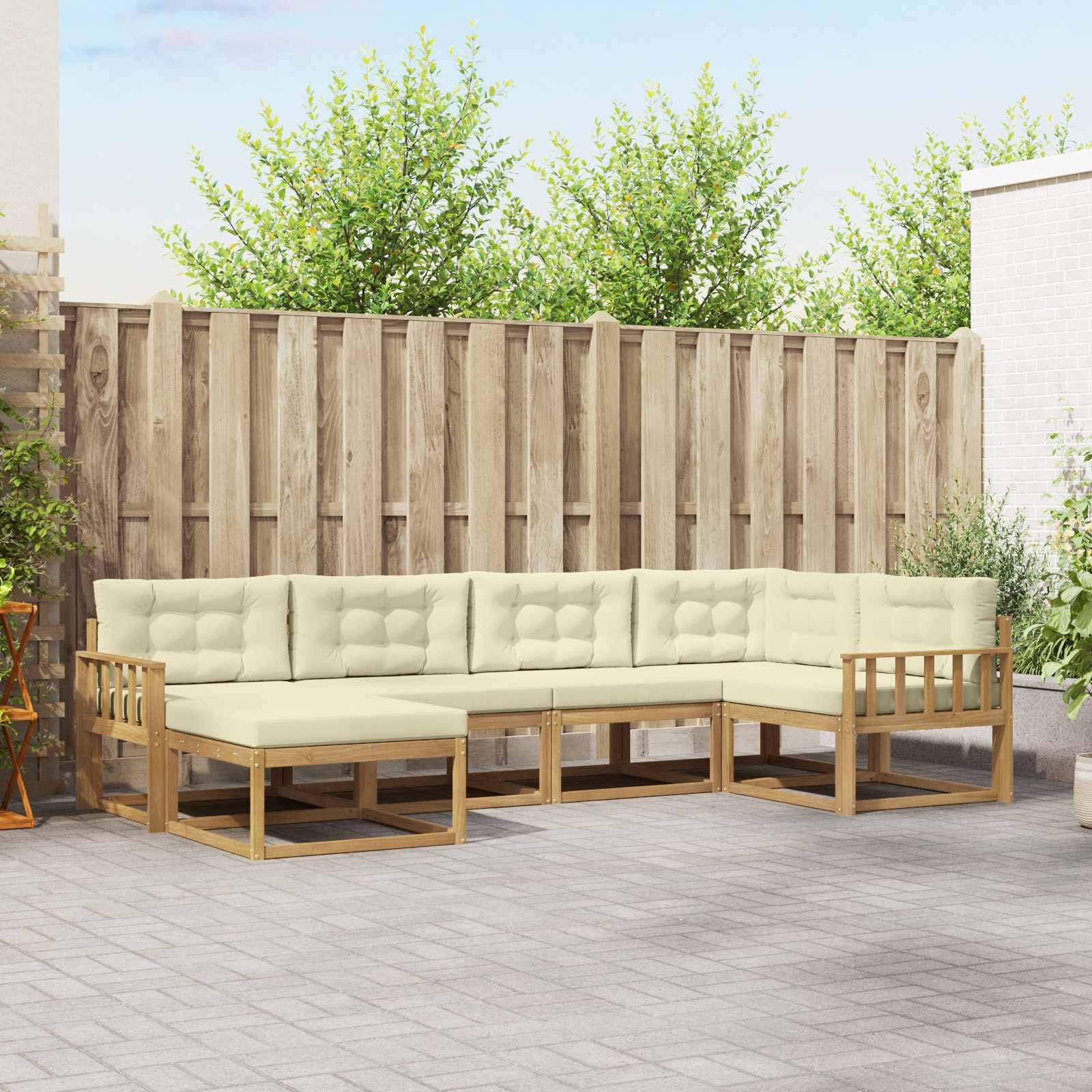 vidaXL Outdoor-Sofagarnitur mit Kissen 5 pcs Weiß und Creme Polyester