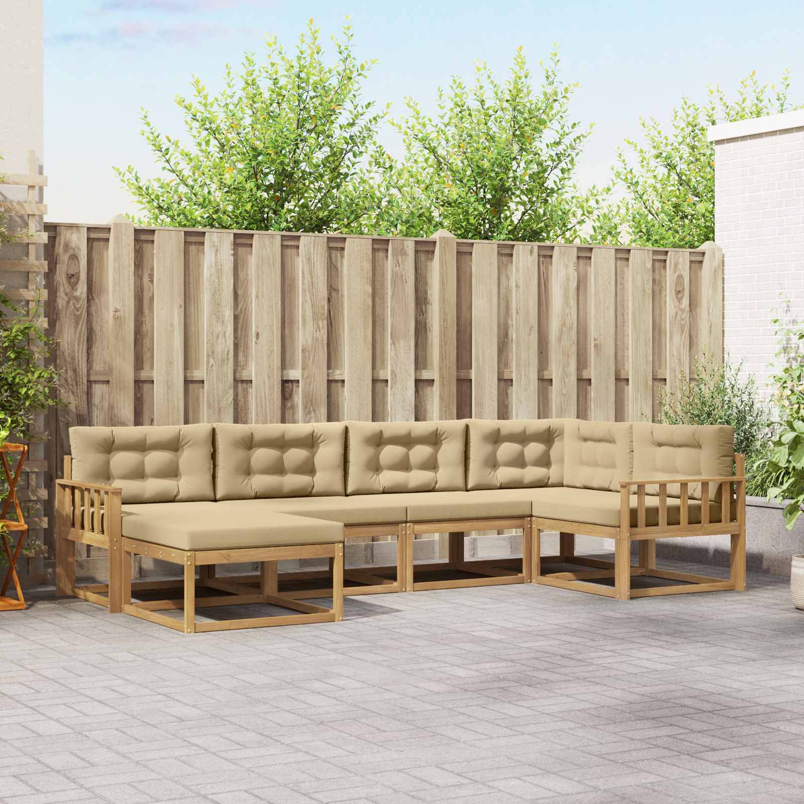 vidaXL Outdoor-Sofagarnitur mit Kissen 5 pcs Weiß und Beige Polyester