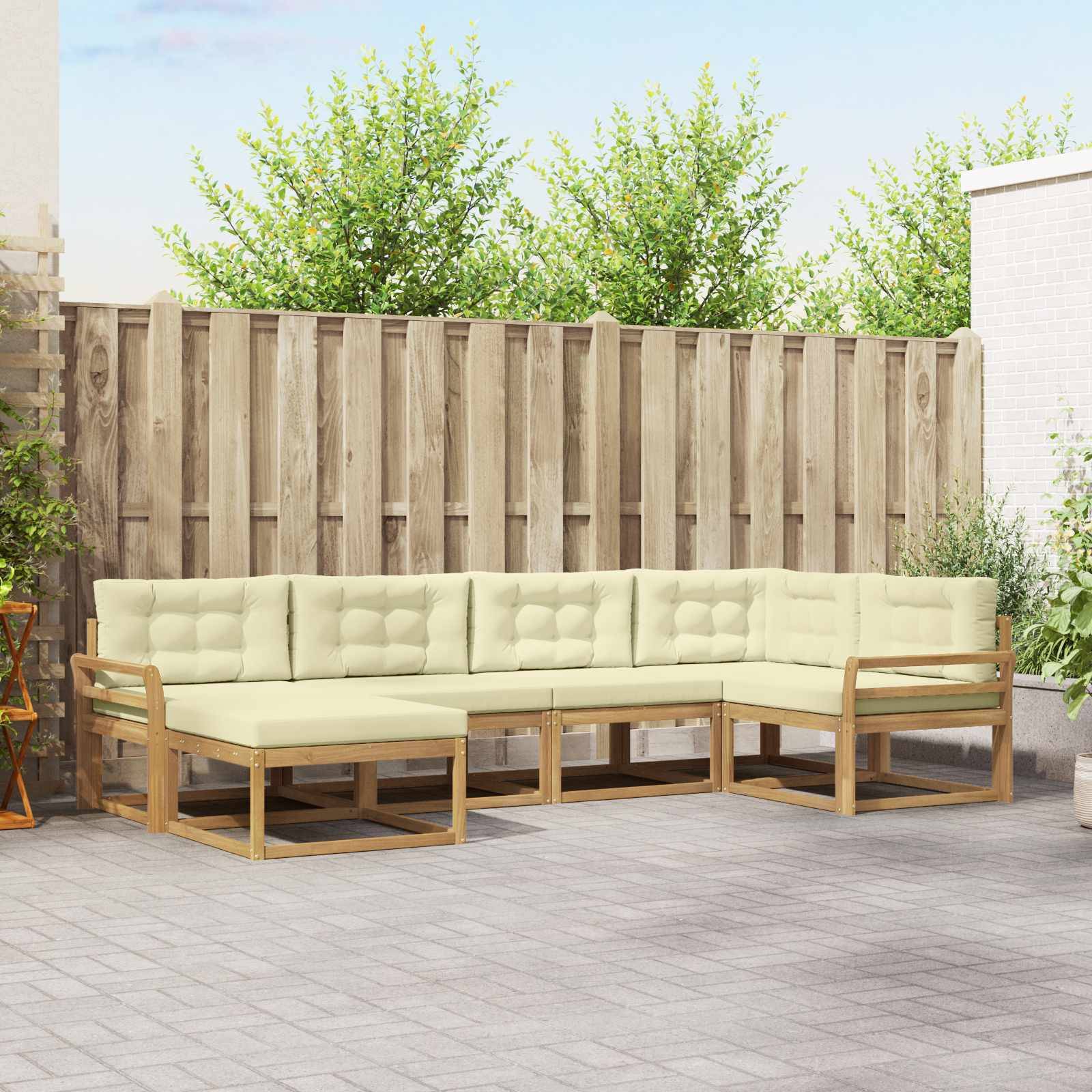 vidaXL Outdoor-Sofagarnitur mit Kissen 5 pcs Weiß und Creme Polyester