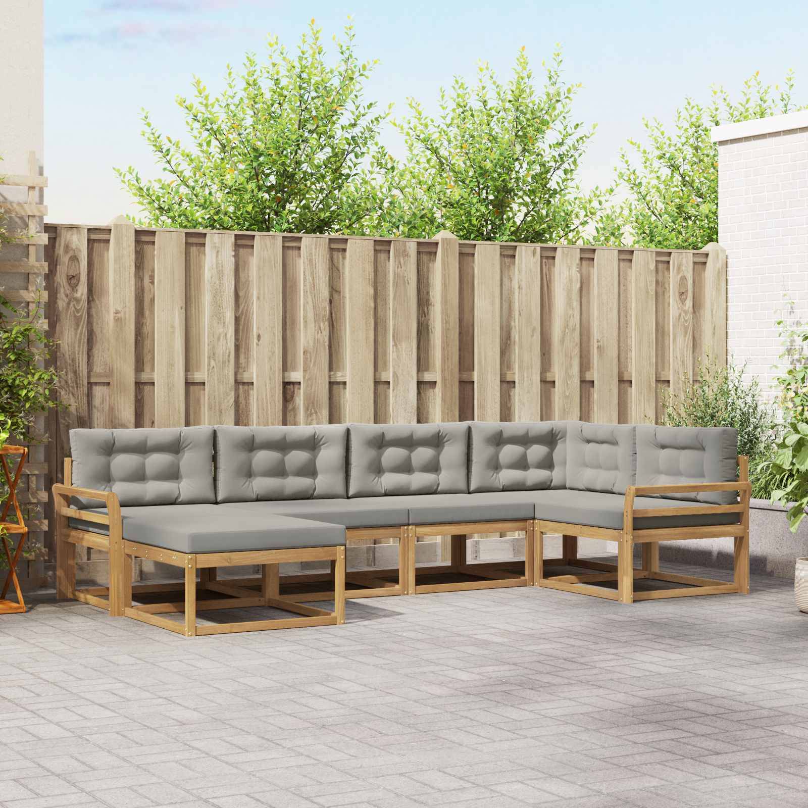 vidaXL Outdoor-Sofagarnitur 5 pcs Weiß und Hellgrau Polyester