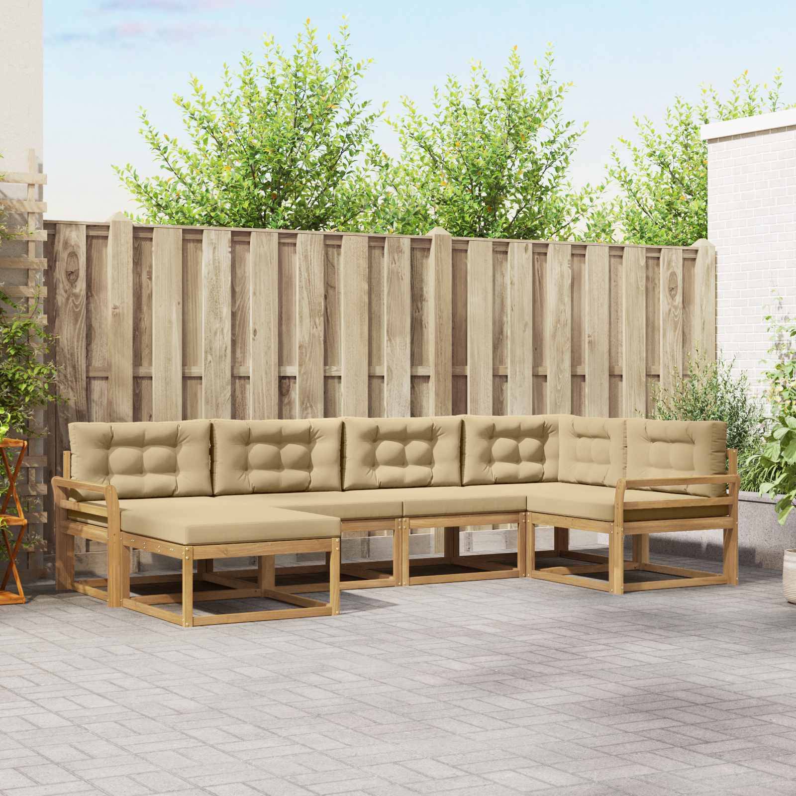 vidaXL Outdoor-Sofagarnitur mit Kissen 5 pcs Weiß und Beige Polyester