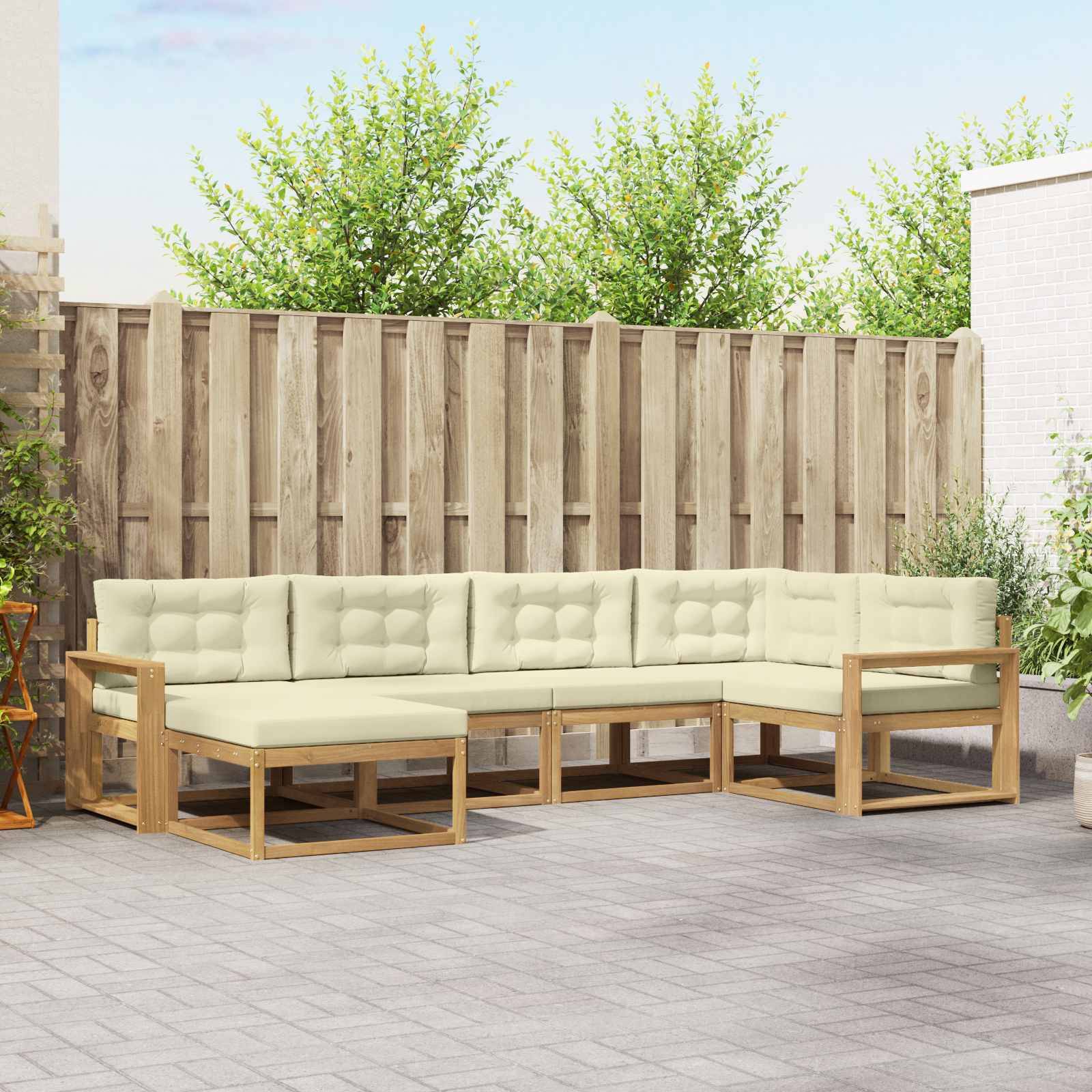 vidaXL Outdoor-Sofagarnitur mit Kissen 5 pcs Weiß und Creme Polyester