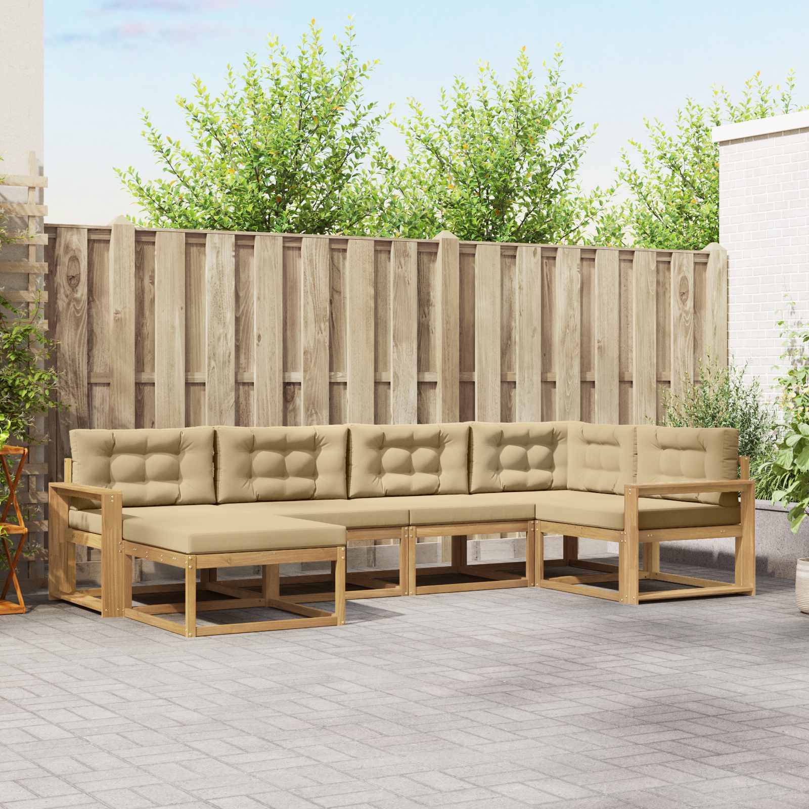 vidaXL Outdoor-Sofagarnitur mit Kissen 5 pcs Weiß und Beige Polyester