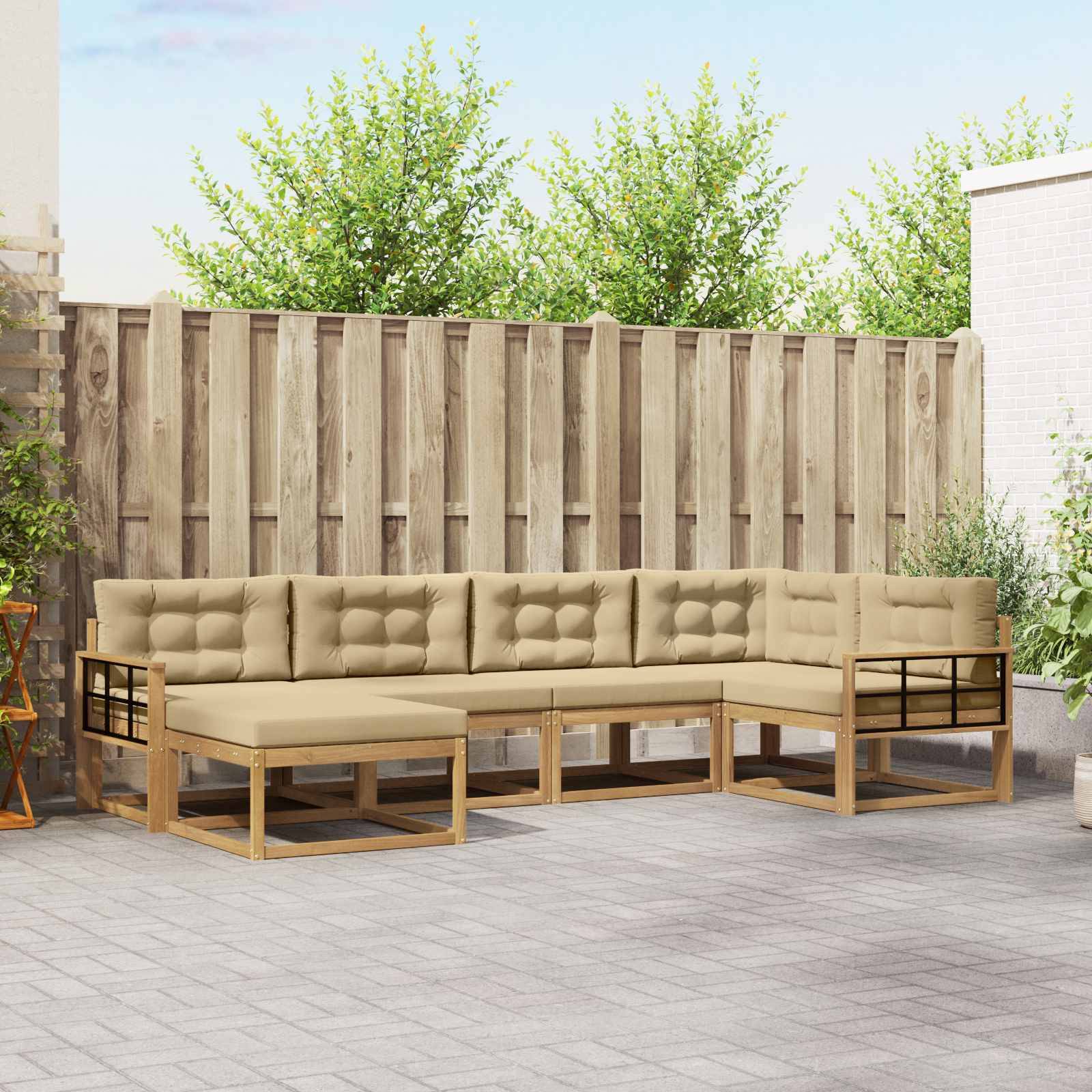 vidaXL Outdoor-Sofagarnitur mit Kissen 5 pcs Weiß und Beige Polyester