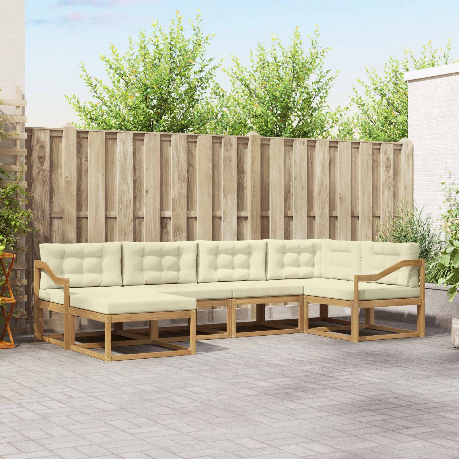 vidaXL Outdoor-Sofagarnitur mit Kissen 5 pcs Weiß und Creme Polyester