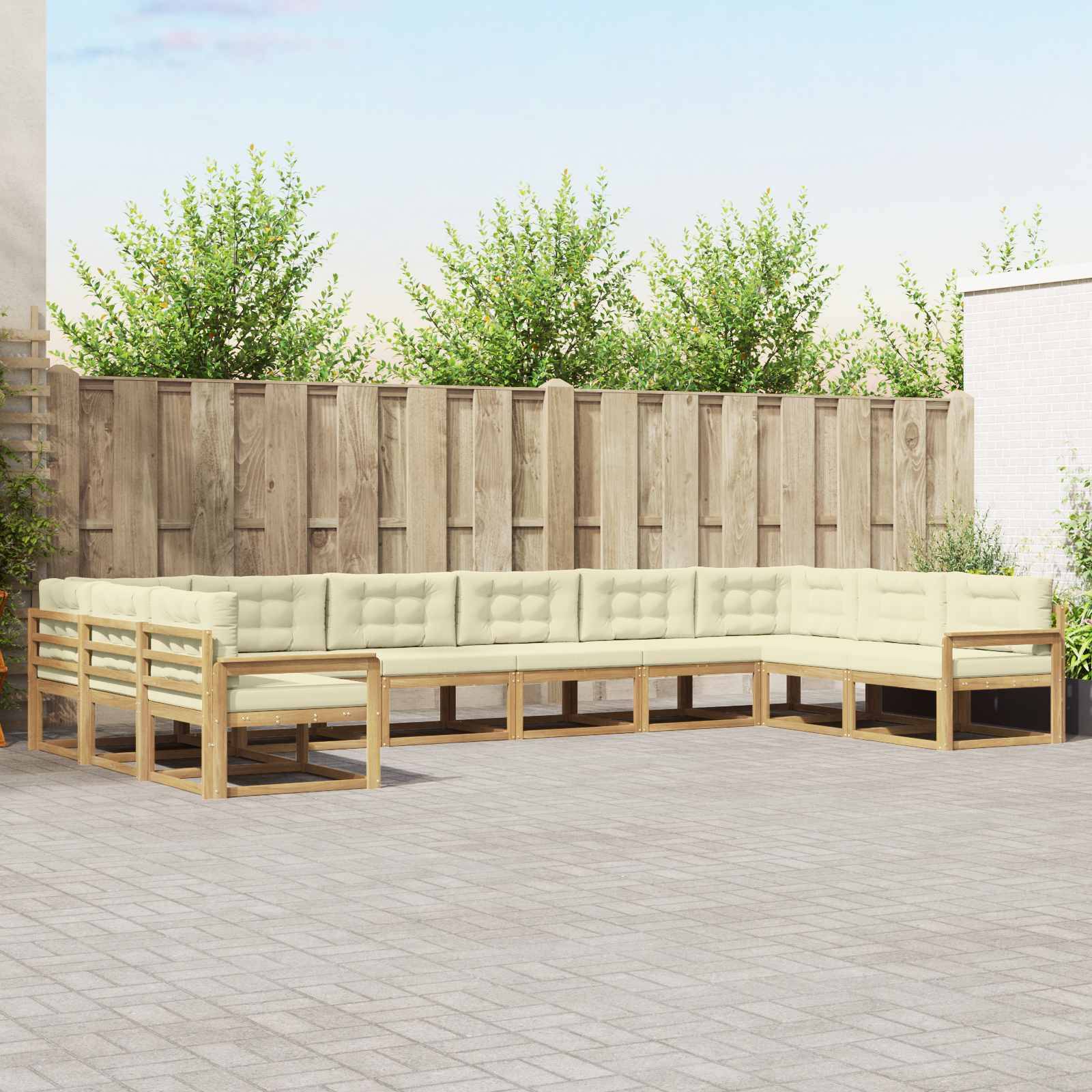 vidaXL Outdoor-Sofagarnitur mit Kissen 10 pcs Weiß und Creme