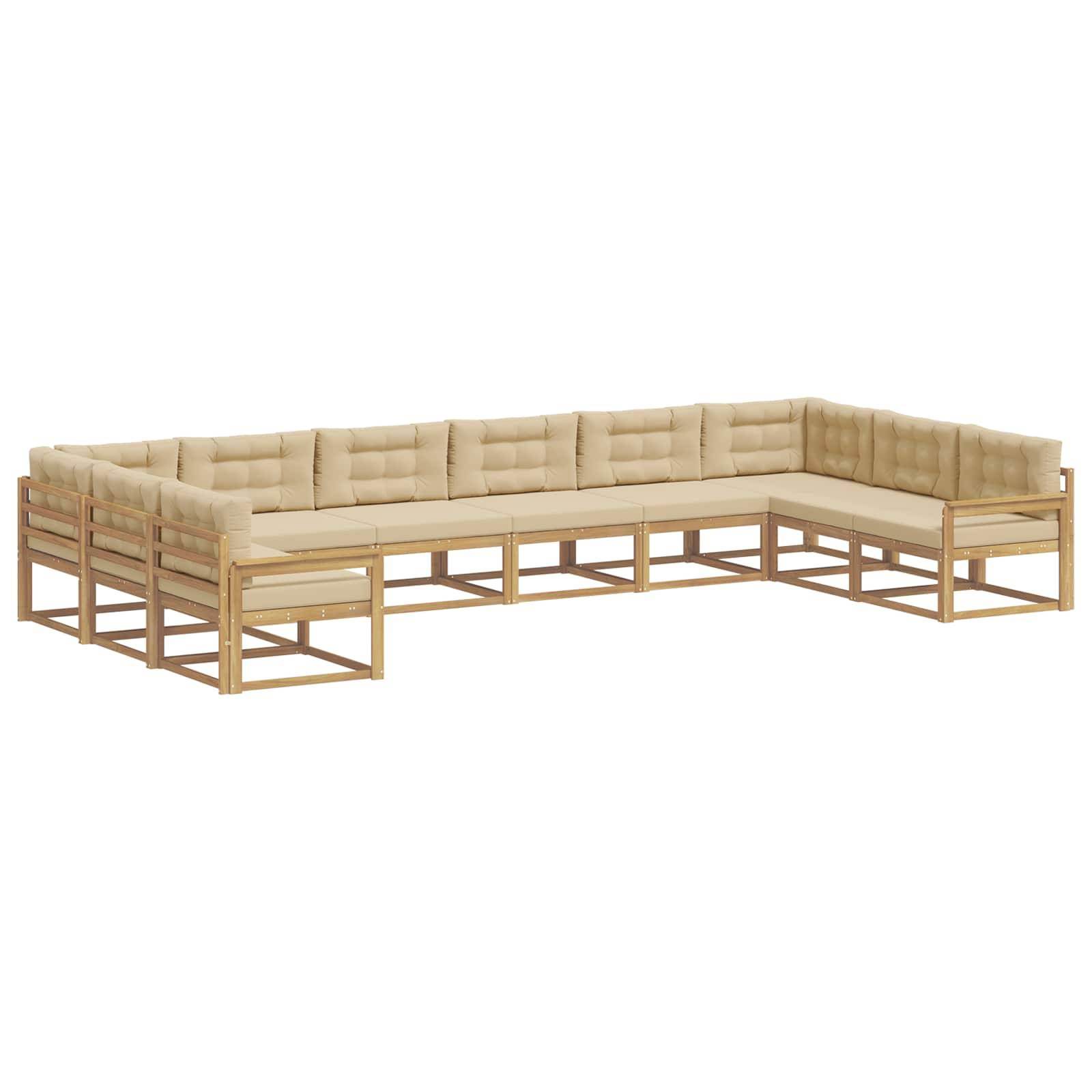 vidaXL Outdoor-Sofagarnitur mit Kissen 10 pcs Weiß und Beige