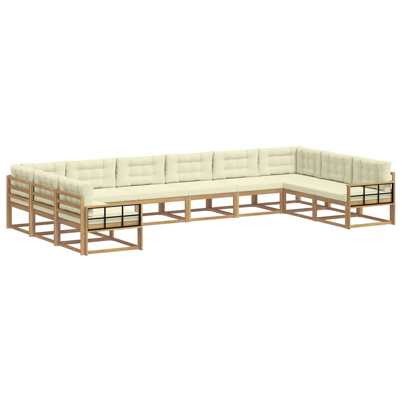 vidaXL Outdoor-Sofagarnitur mit Kissen 10 pcs Weiß und Creme