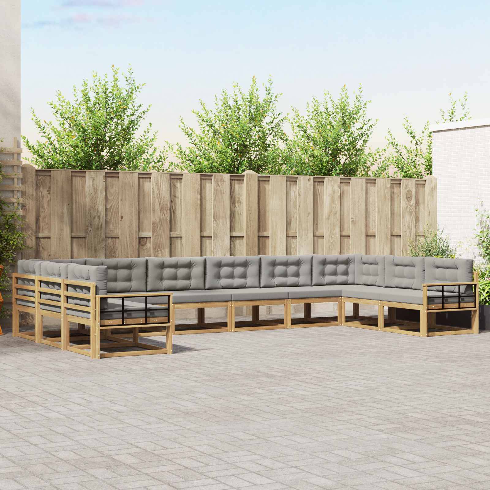 vidaXL Outdoor-Sofagarnitur mit Kissen 10 pcs Weiß und Hellgrau