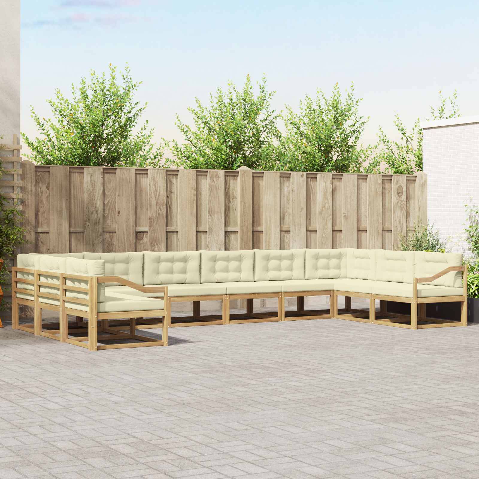 vidaXL Outdoor-Sofagarnitur mit Kissen 10 pcs Weiß und Creme