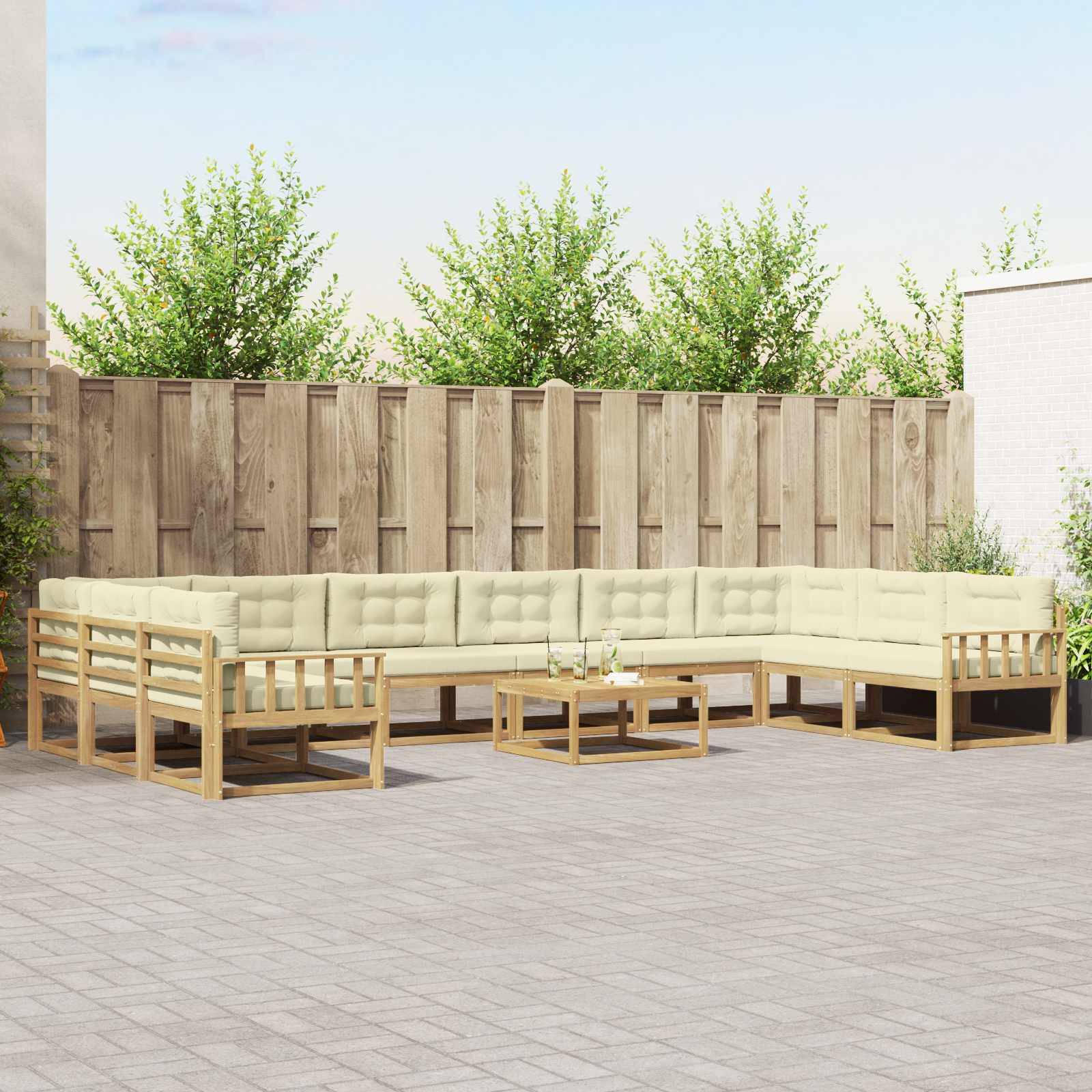 vidaXL Outdoor-Sofagarnitur mit Kissen 11 pcs Weiß und Creme