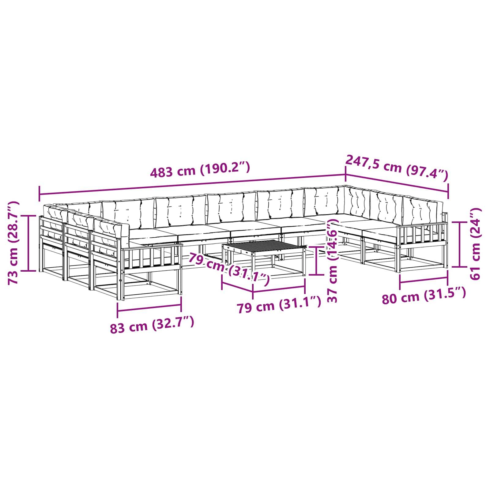 vidaXL Outdoor-Sofagarnitur mit Kissen 11 pcs Weiß und Creme