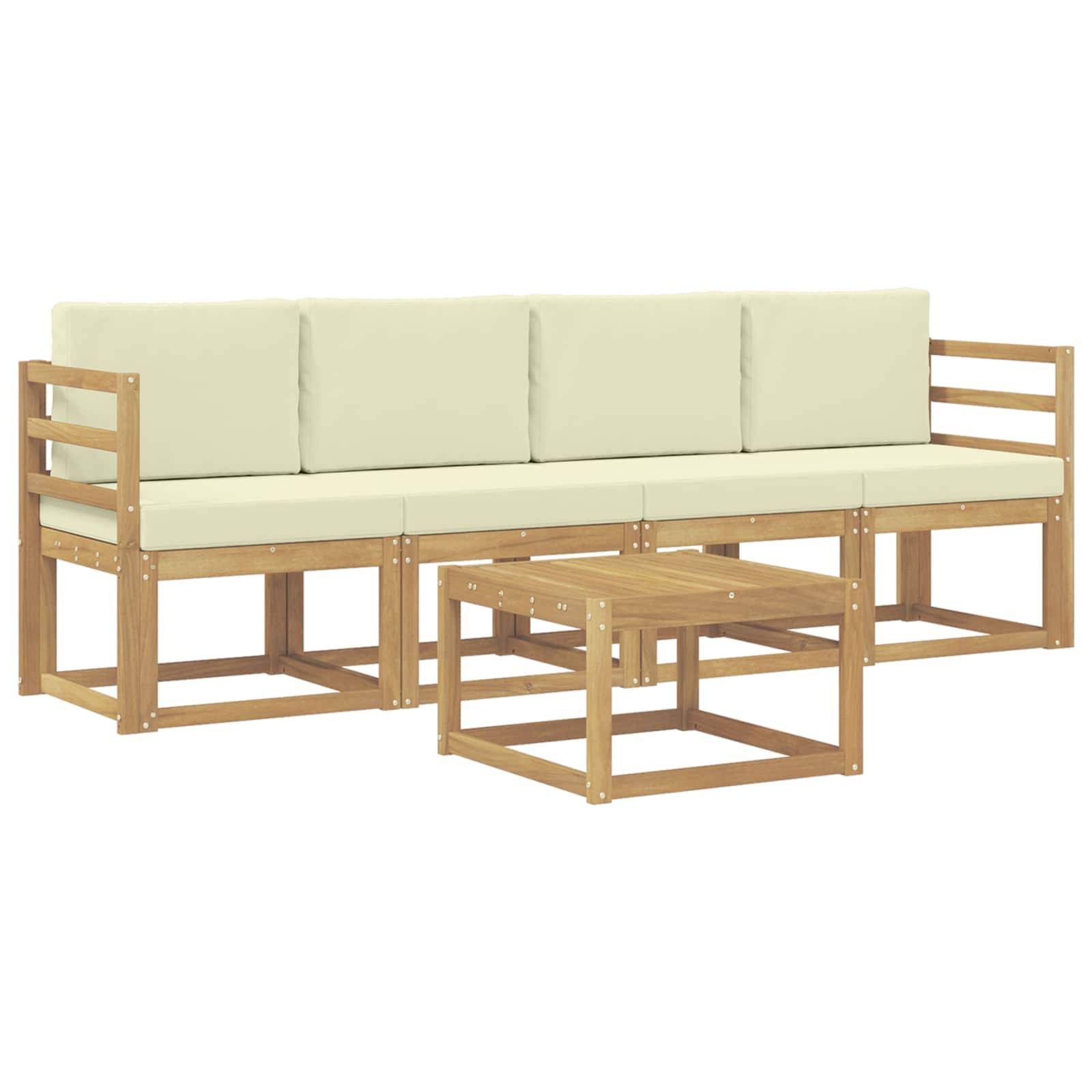 vidaXL Outdoor-Sofagarnitur mit Kissen 5 pcs Weiß und Creme