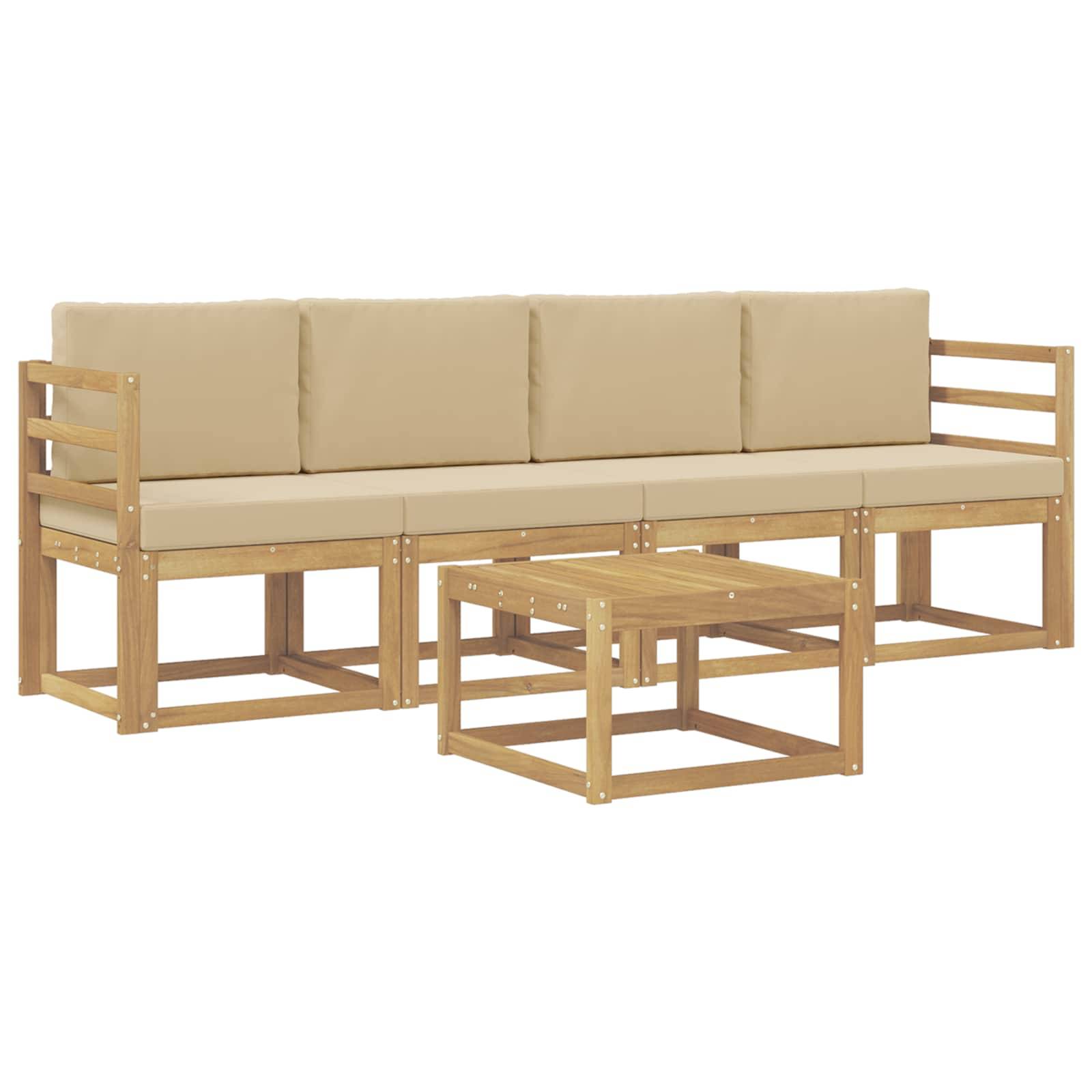 vidaXL Outdoor-Sofagarnitur mit Kissen 5 pcs Weiß und Beige