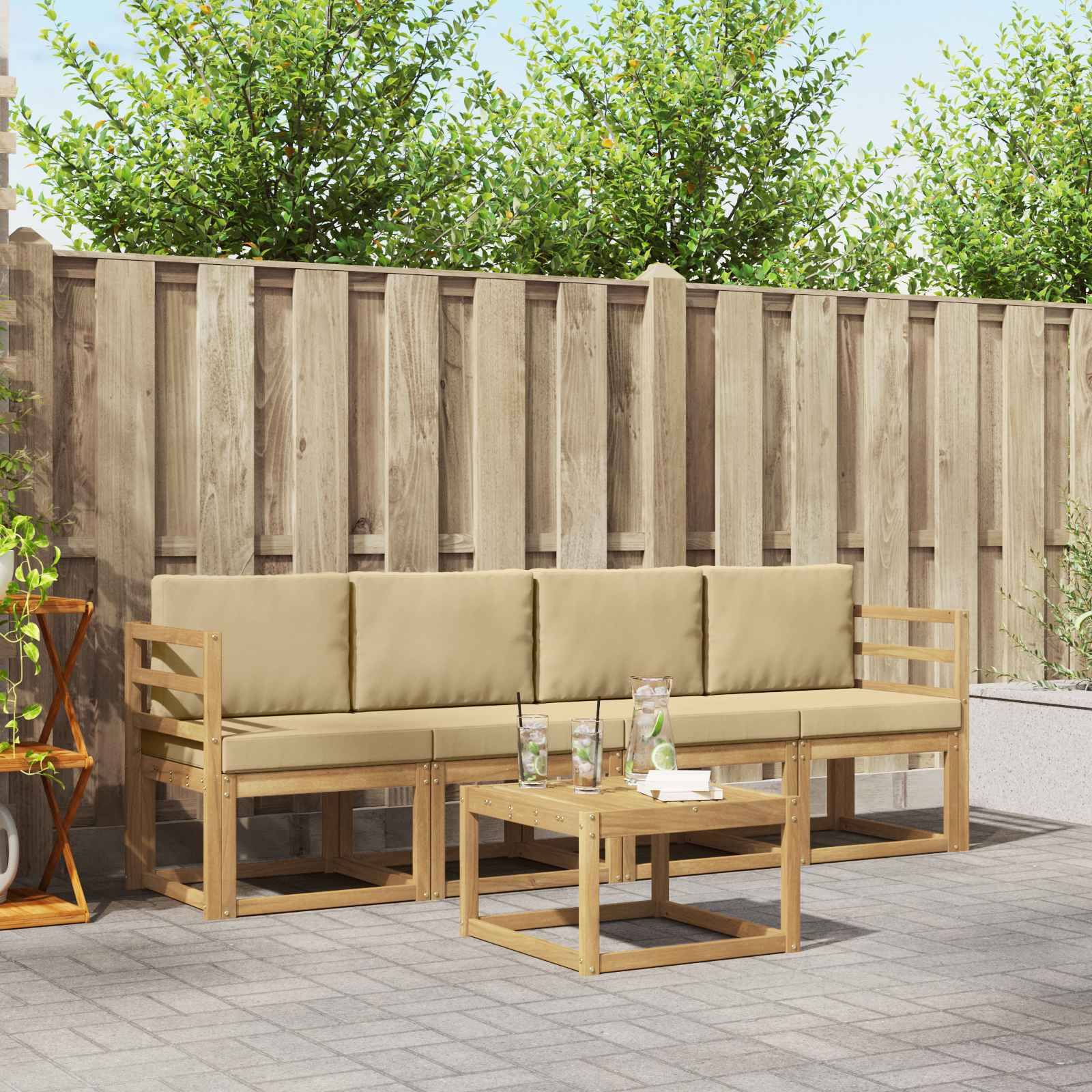 vidaXL Outdoor-Sofagarnitur mit Kissen 5 pcs Weiß und Beige