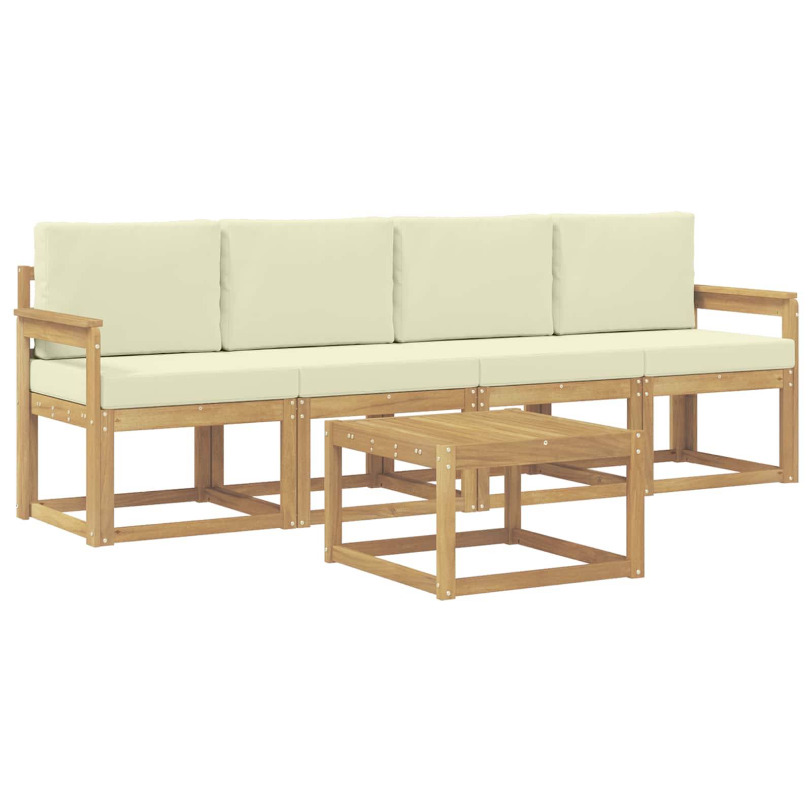 vidaXL Outdoor-Sofagarnitur mit Kissen 5 pcs Weiß und Creme