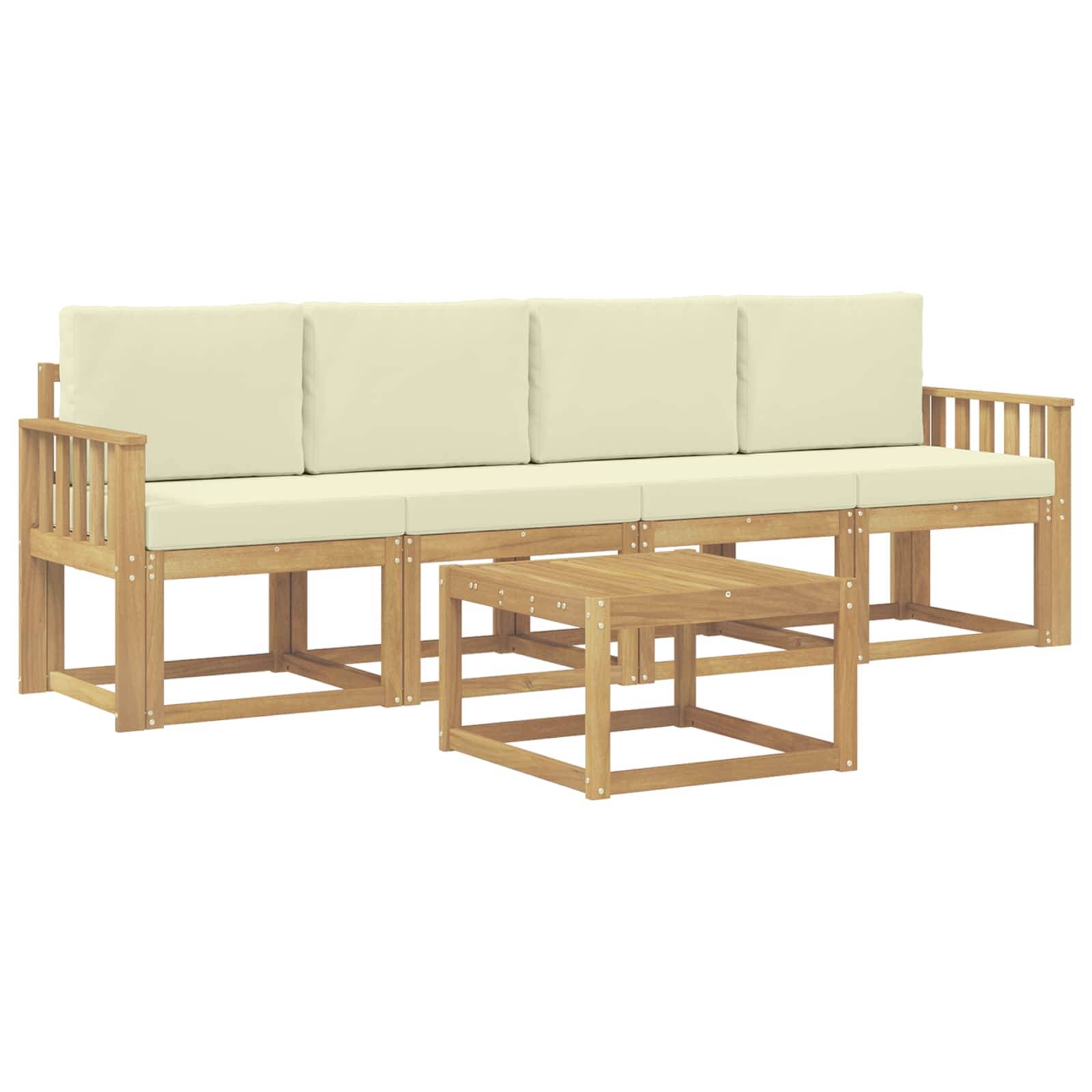 vidaXL Outdoor-Sofagarnitur mit Kissen 5 pcs Weiß und Creme