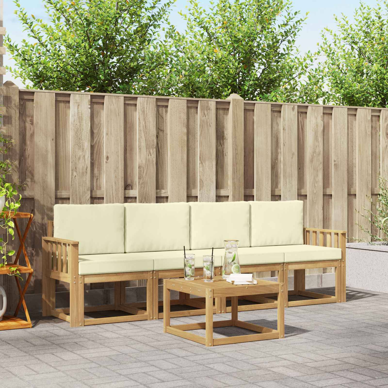 vidaXL Outdoor-Sofagarnitur mit Kissen 5 pcs Weiß und Creme
