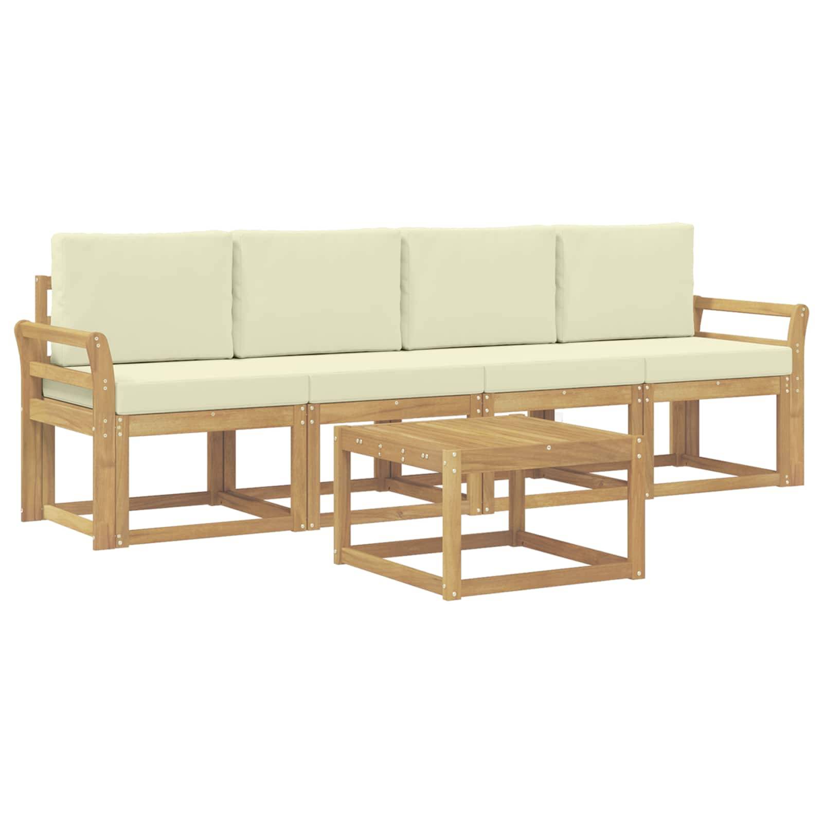 vidaXL Outdoor-Sofagarnitur mit Kissen 5 pcs Weiß und Creme