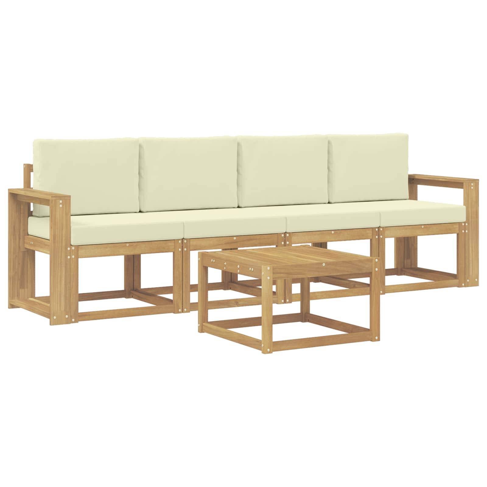 vidaXL Outdoor-Sofagarnitur mit Kissen 5 pcs Weiß und Creme