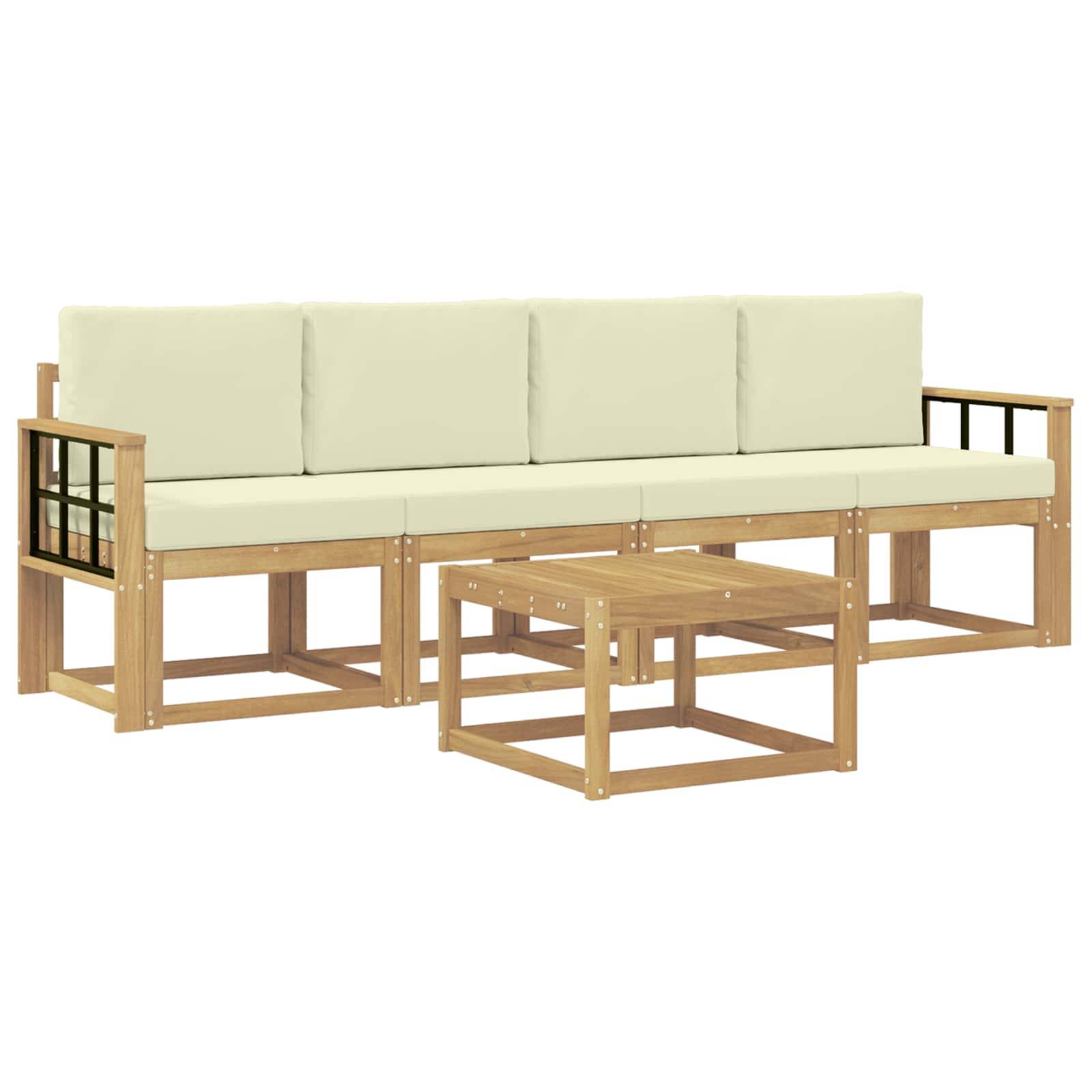 vidaXL Outdoor-Sofagarnitur mit Kissen 5 pcs Weiß und Creme