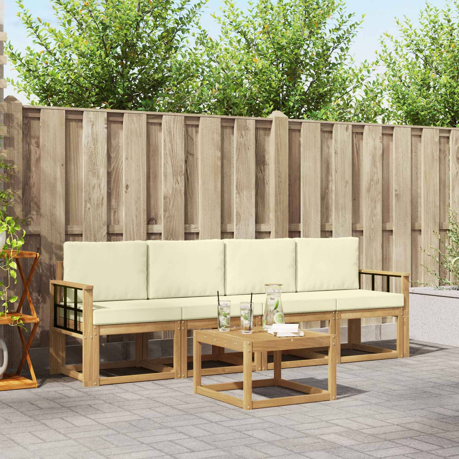 vidaXL Outdoor-Sofagarnitur mit Kissen 5 pcs Weiß und Creme