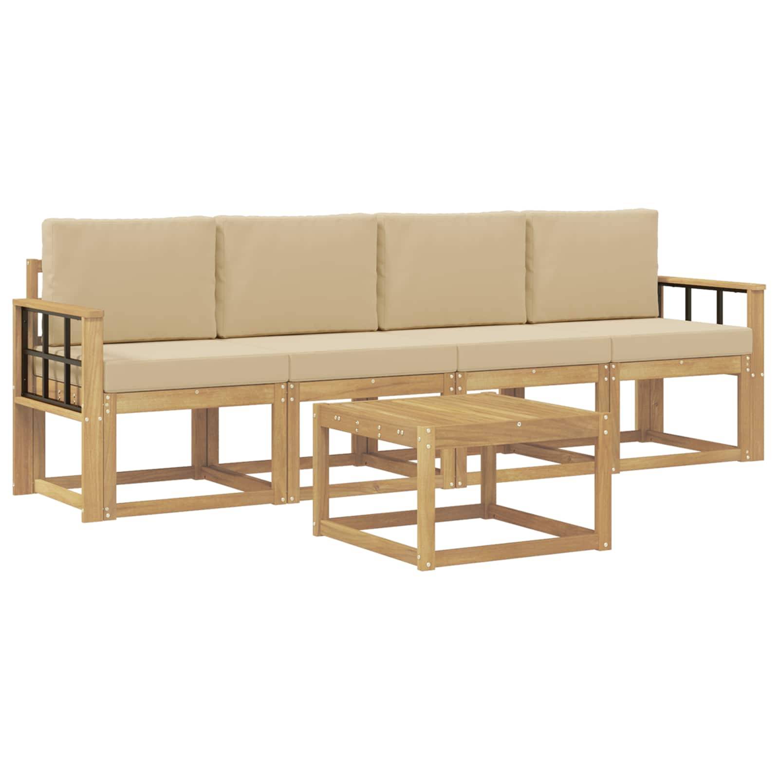 vidaXL Outdoor-Sofagarnitur mit Kissen 5 pcs Weiß und Beige