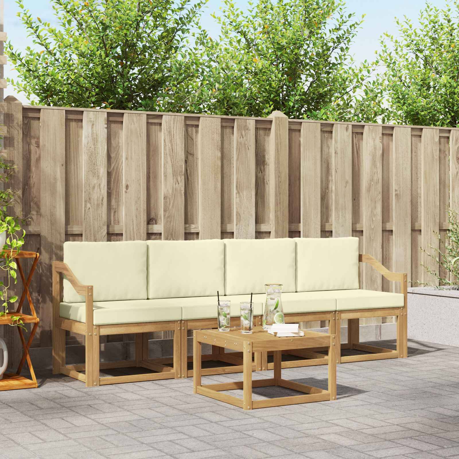 vidaXL Outdoor-Sofagarnitur mit Kissen 5 pcs Weiß und Creme