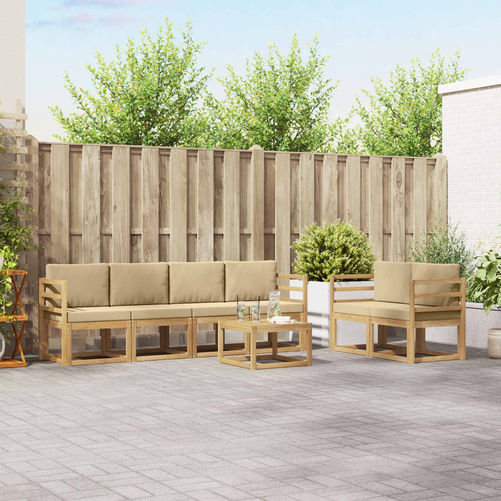 vidaXL Outdoor-Sofagarnitur mit Kissen 7 pcs Weiß und Beige