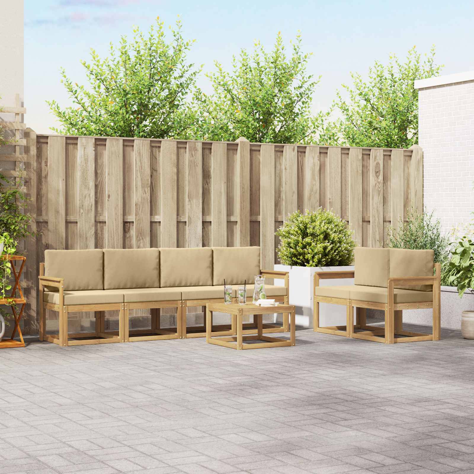 vidaXL Outdoor-Sofagarnitur mit Kissen 7 pcs Weiß und Beige