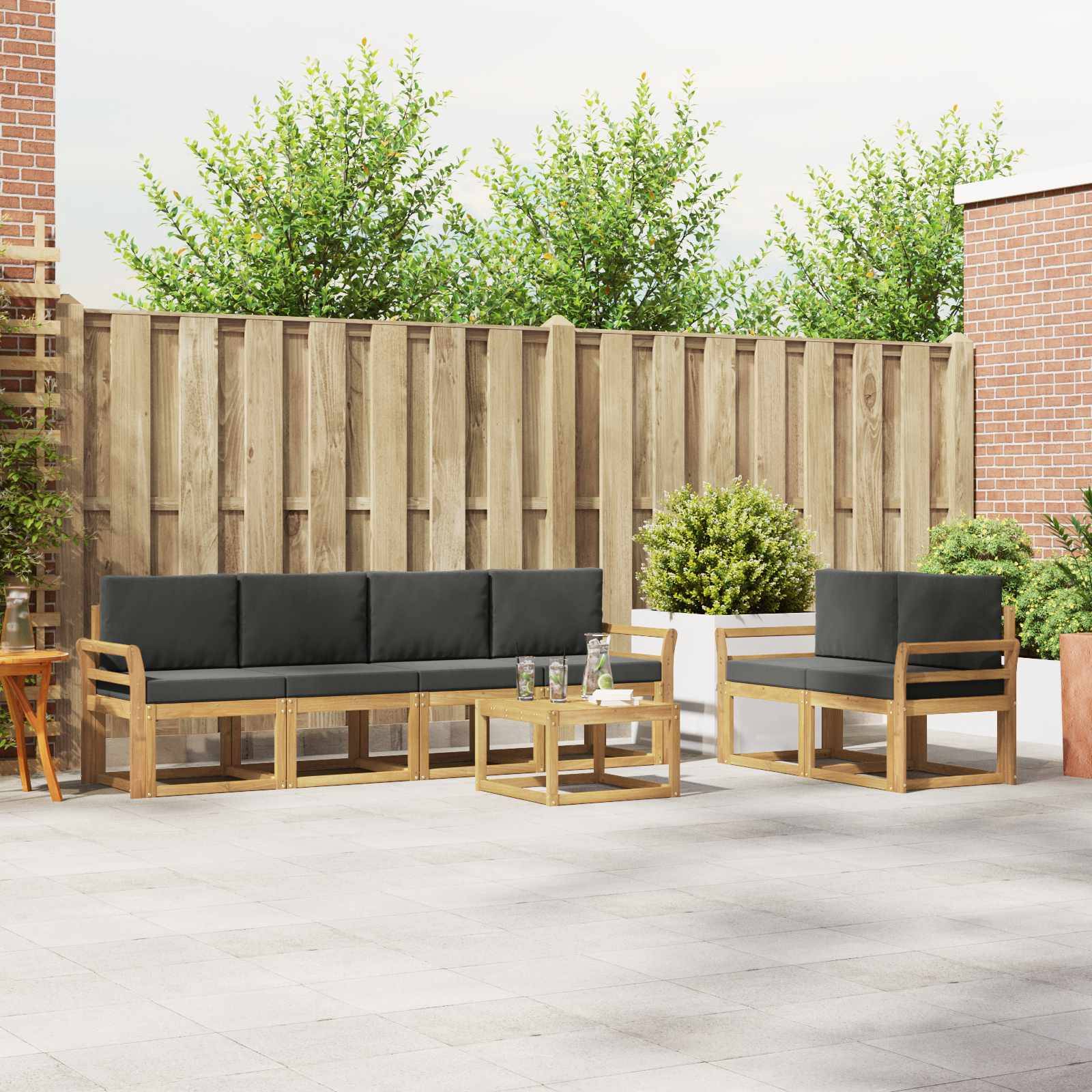 vidaXL Outdoor-Sofagarnitur mit Kissen 7 pcs Weiß und Anthrazit