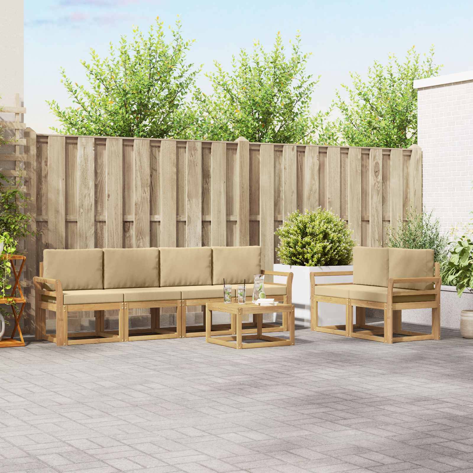vidaXL Outdoor-Sofagarnitur mit Kissen 7 pcs Weiß und Beige