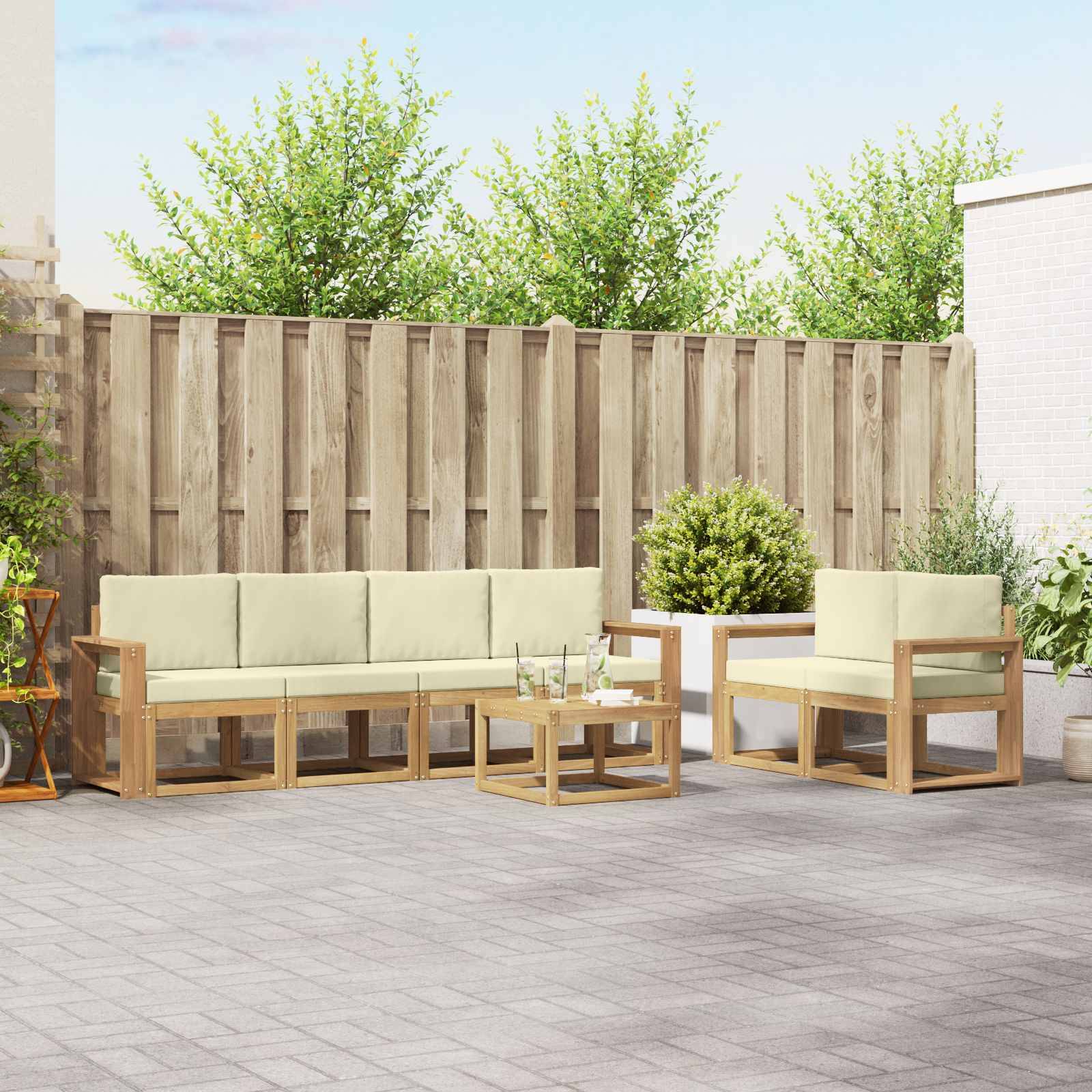 vidaXL Outdoor-Sofagarnitur mit Kissen 7 pcs Weiß und Creme