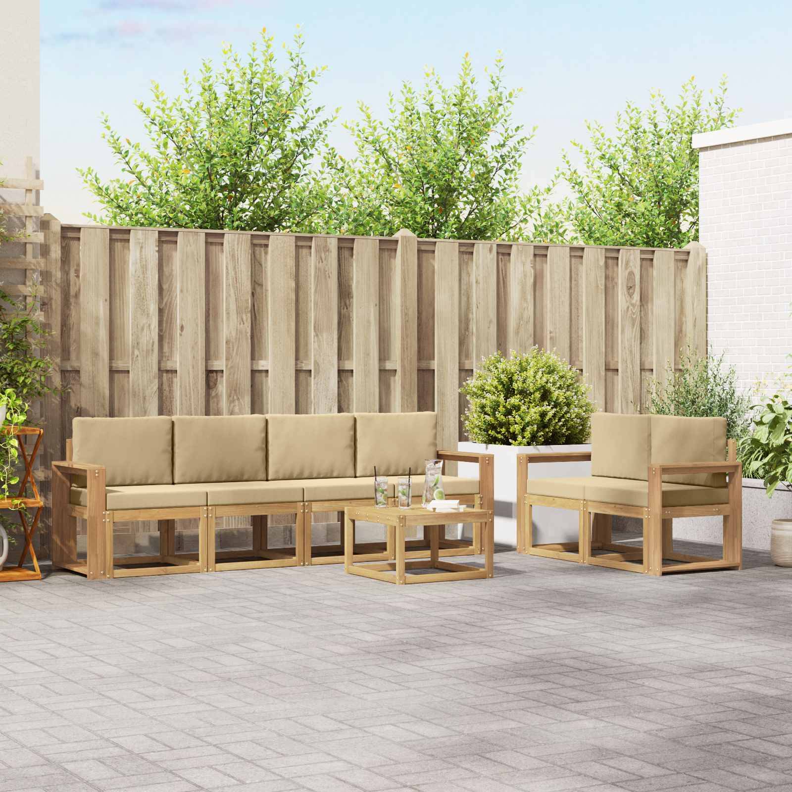 vidaXL Outdoor-Sofagarnitur mit Kissen 7 pcs Weiß und Beige