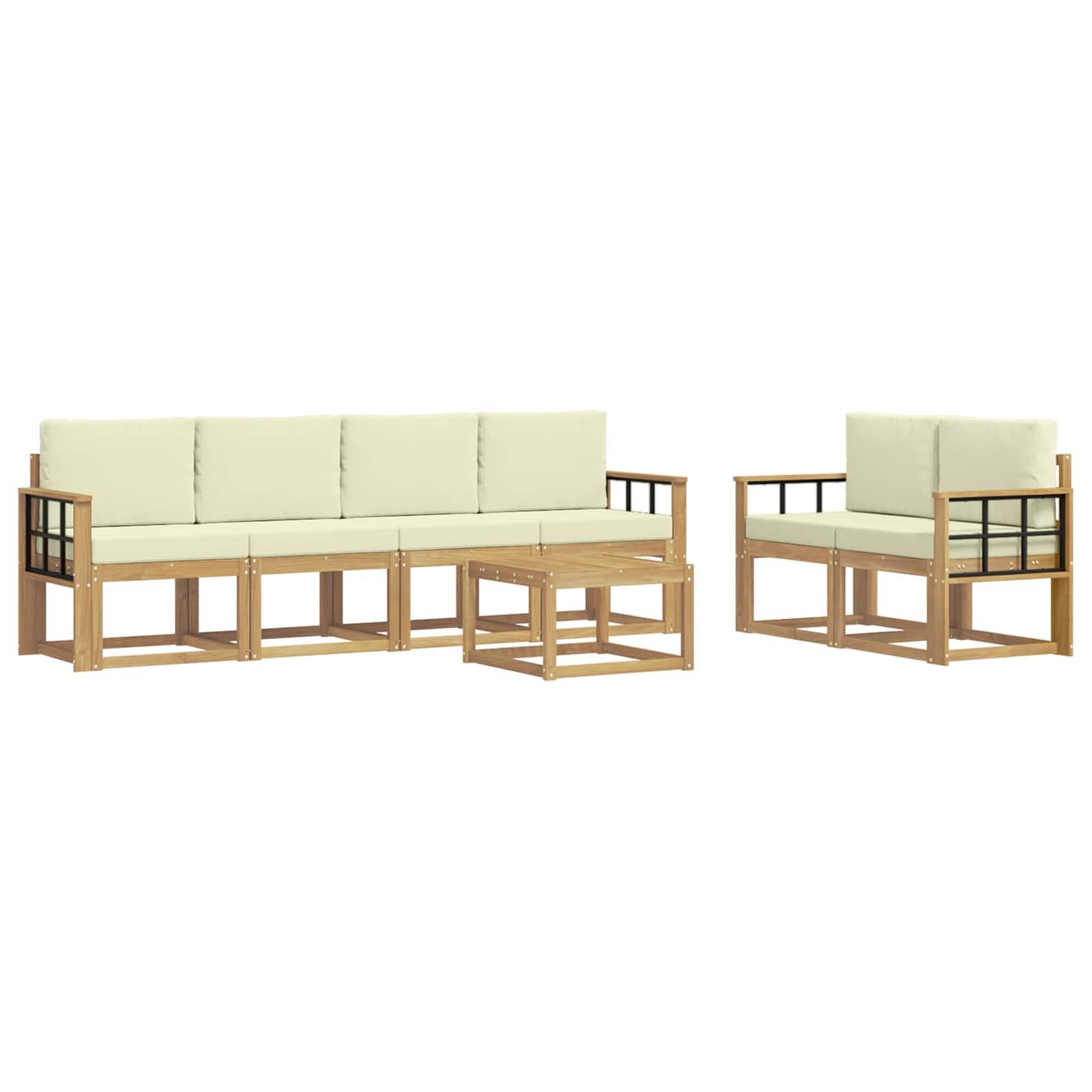 vidaXL Outdoor-Sofagarnitur mit Kissen 7 pcs Weiß und Creme