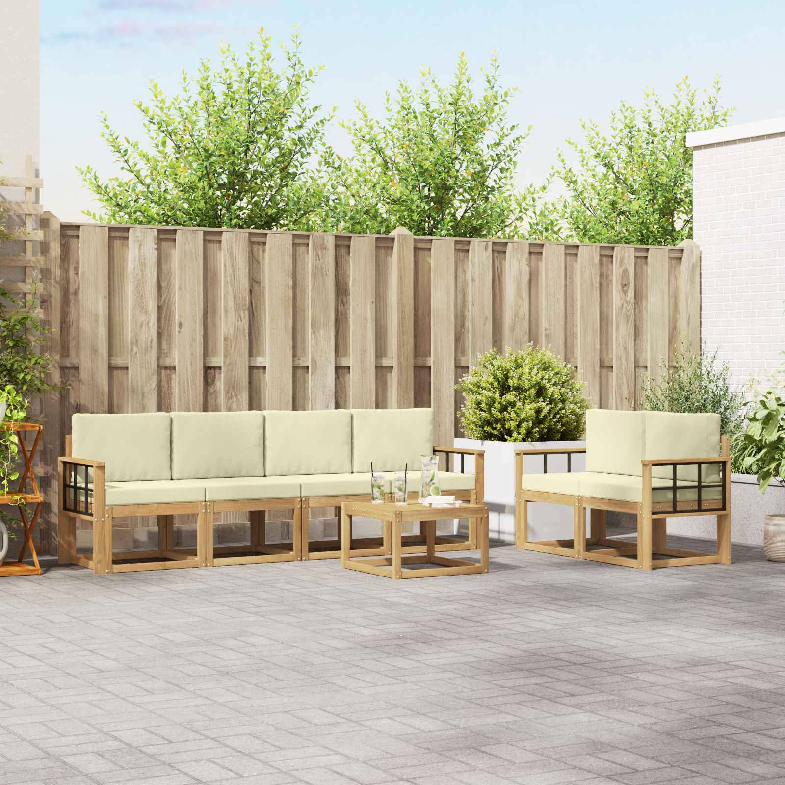 vidaXL Outdoor-Sofagarnitur mit Kissen 7 pcs Weiß und Creme