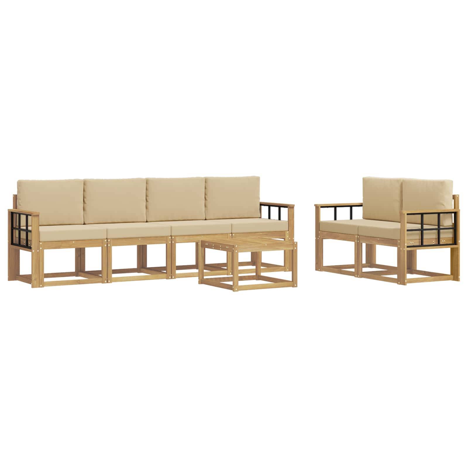 vidaXL Outdoor-Sofagarnitur mit Kissen 7 pcs Weiß und Beige
