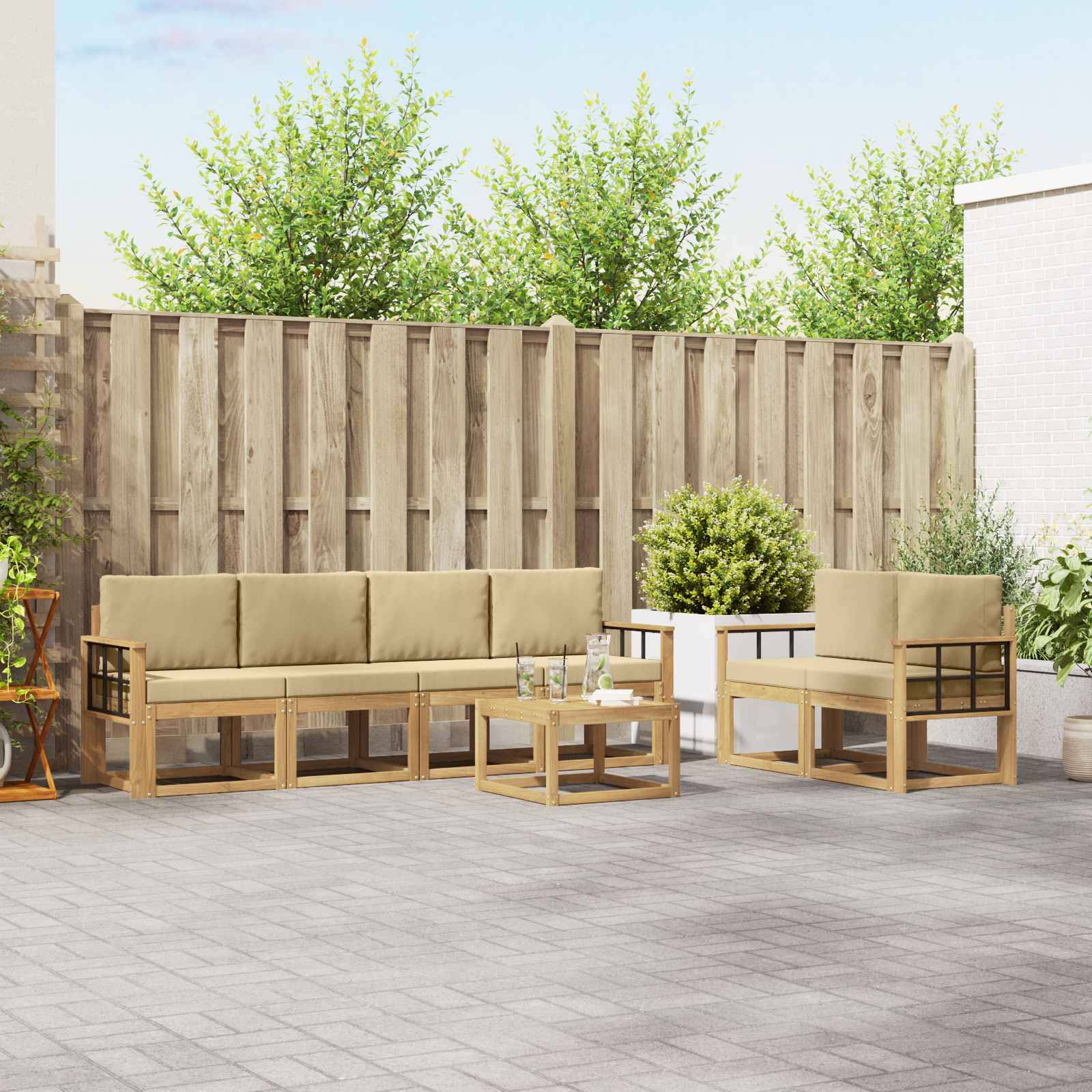 vidaXL Outdoor-Sofagarnitur mit Kissen 7 pcs Weiß und Beige