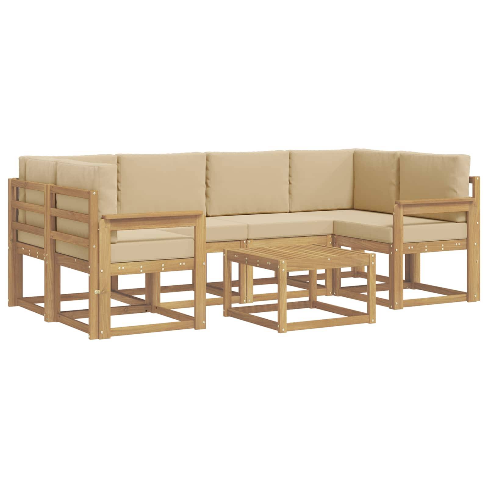 vidaXL Outdoor-Sofagarnitur mit Kissen 7 pcs Weiß und Beige