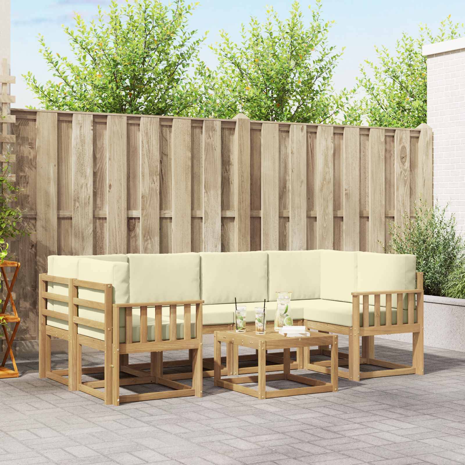 vidaXL Outdoor-Sofagarnitur mit Kissen 7 pcs Weiß und Creme