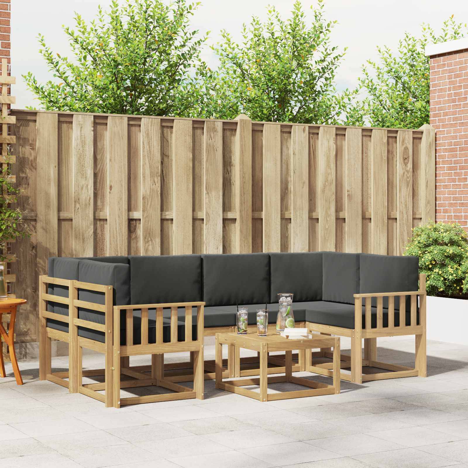 vidaXL Outdoor-Sofagarnitur mit Kissen 7 pcs Weiß und Anthrazit